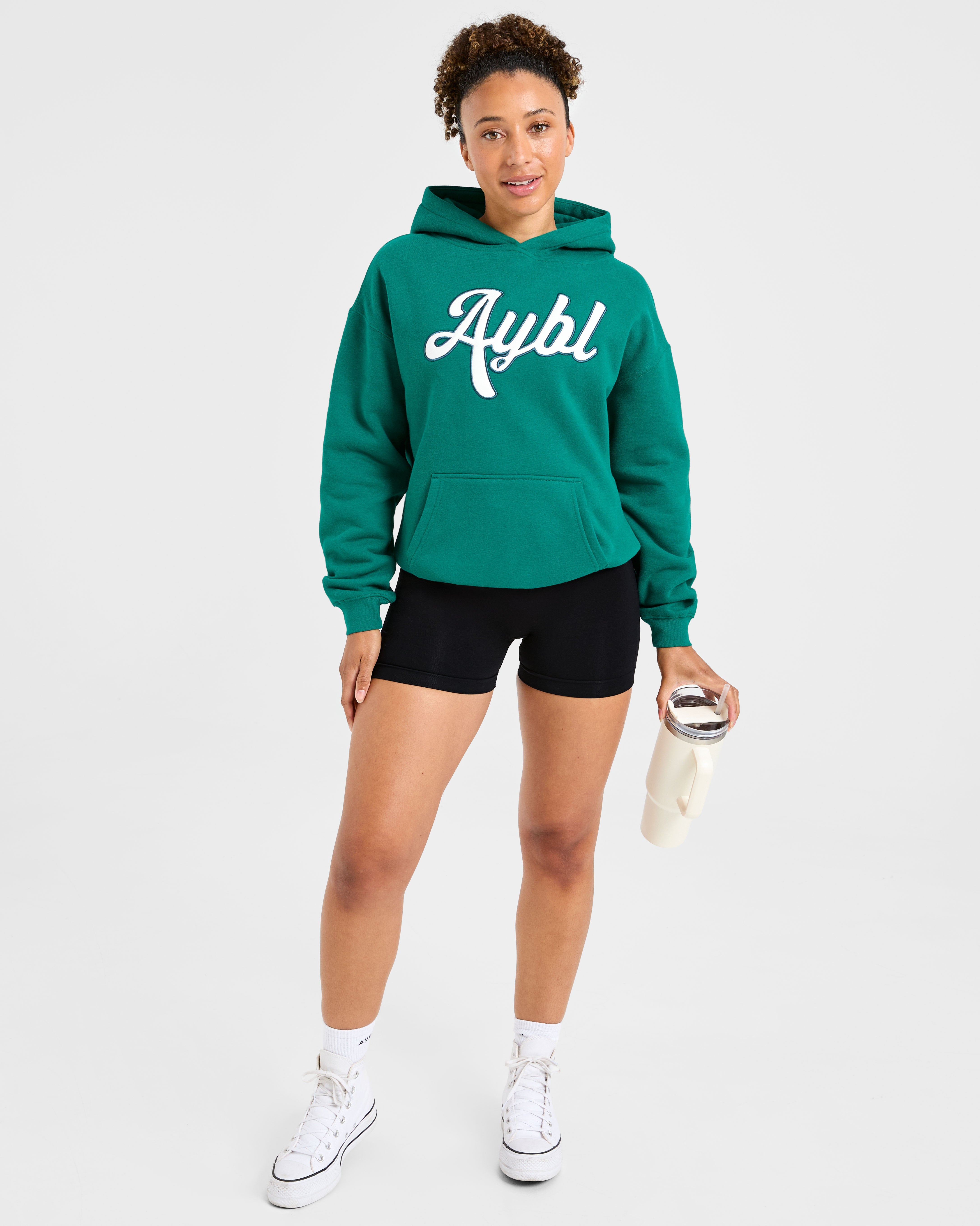Script Embroidered Oversized Hoodie - Sports Groen