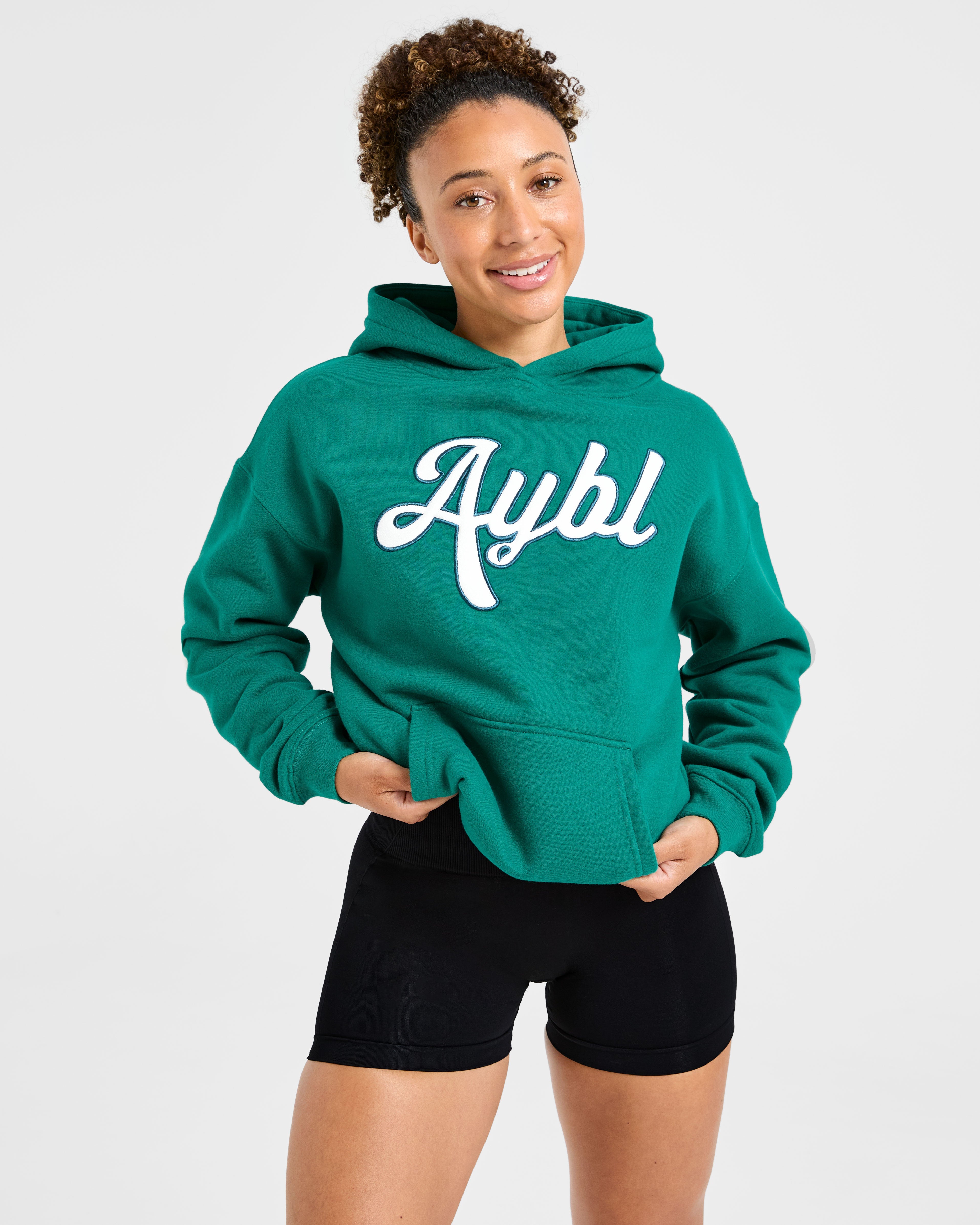 Script Embroidered Oversized Hoodie - Sports Groen