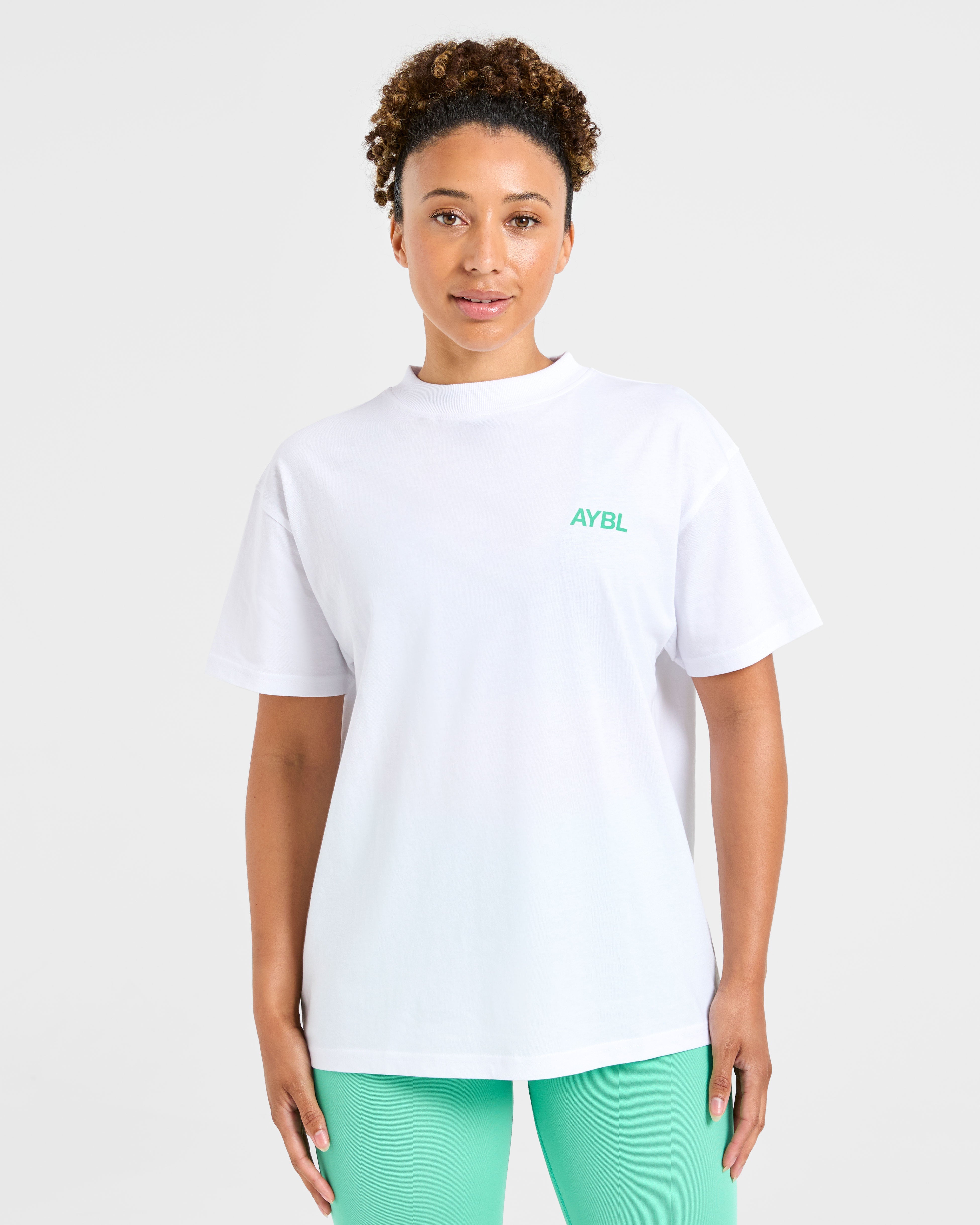 AYBL Sports Club Oversized T Shirt - Wit/Racing Groen