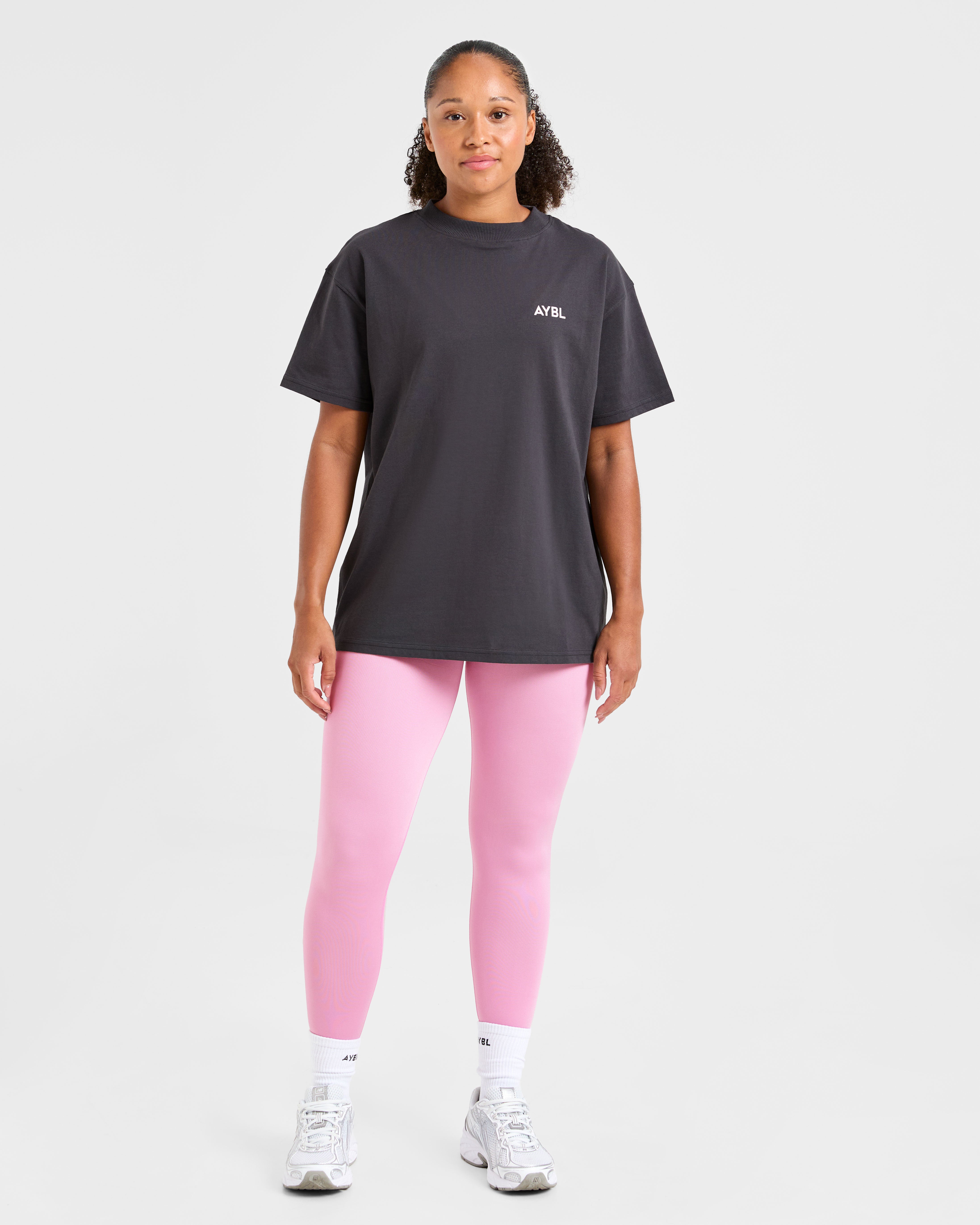 Lift Graphic Oversized T Shirt - Charcoal/Roze