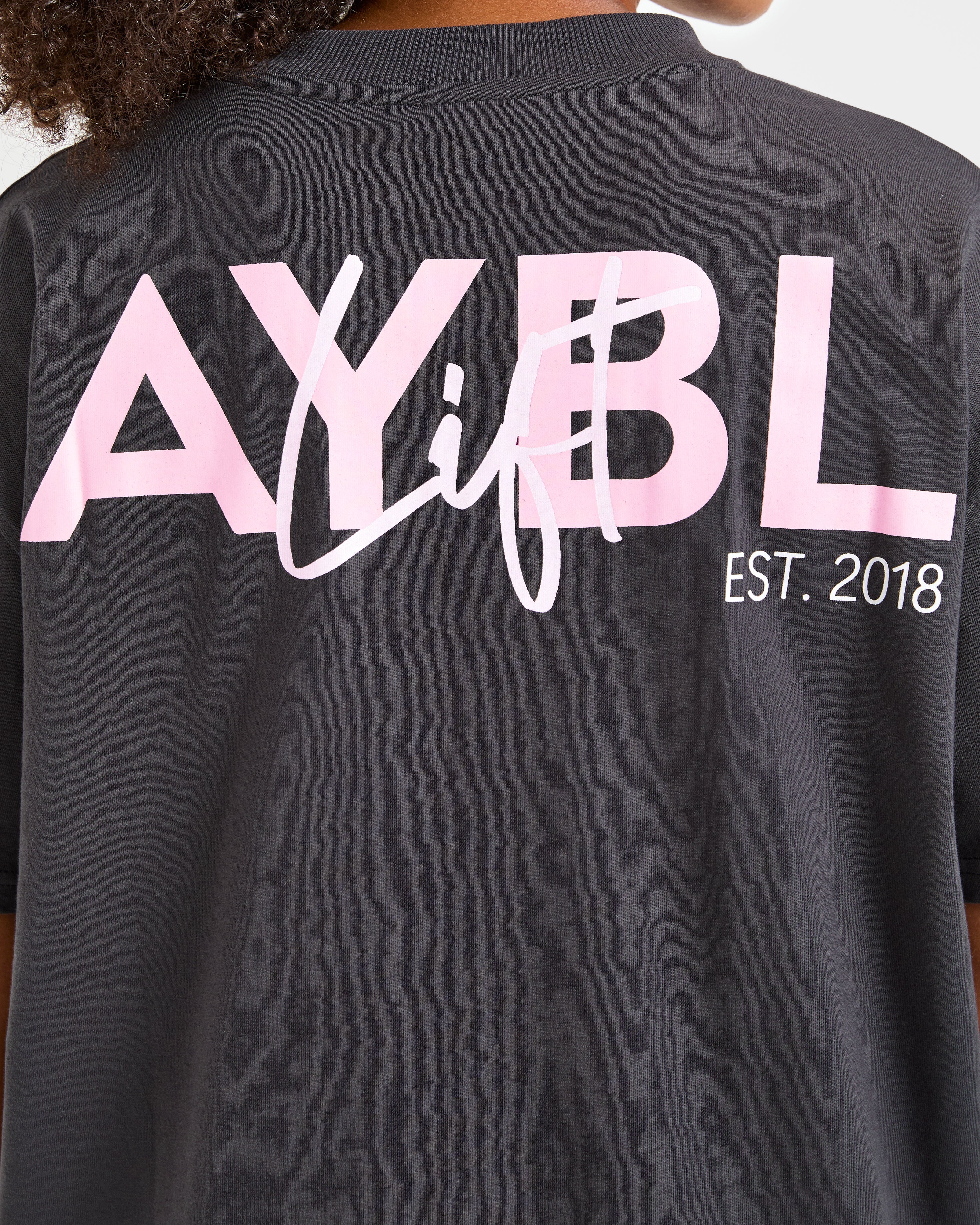Lift Graphic Oversized T Shirt - Charcoal/Roze