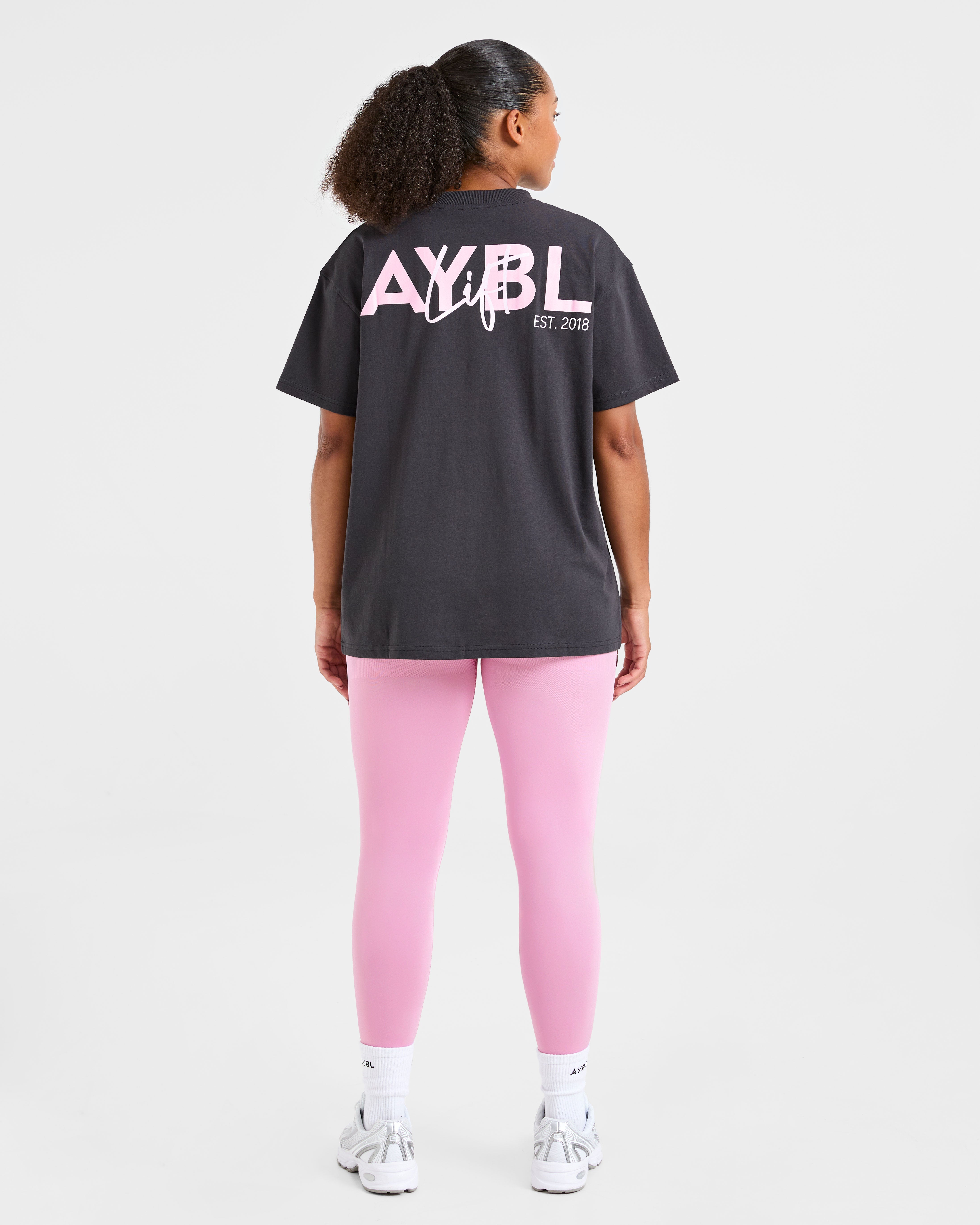 Lift Graphic Oversized T Shirt - Charcoal/Roze