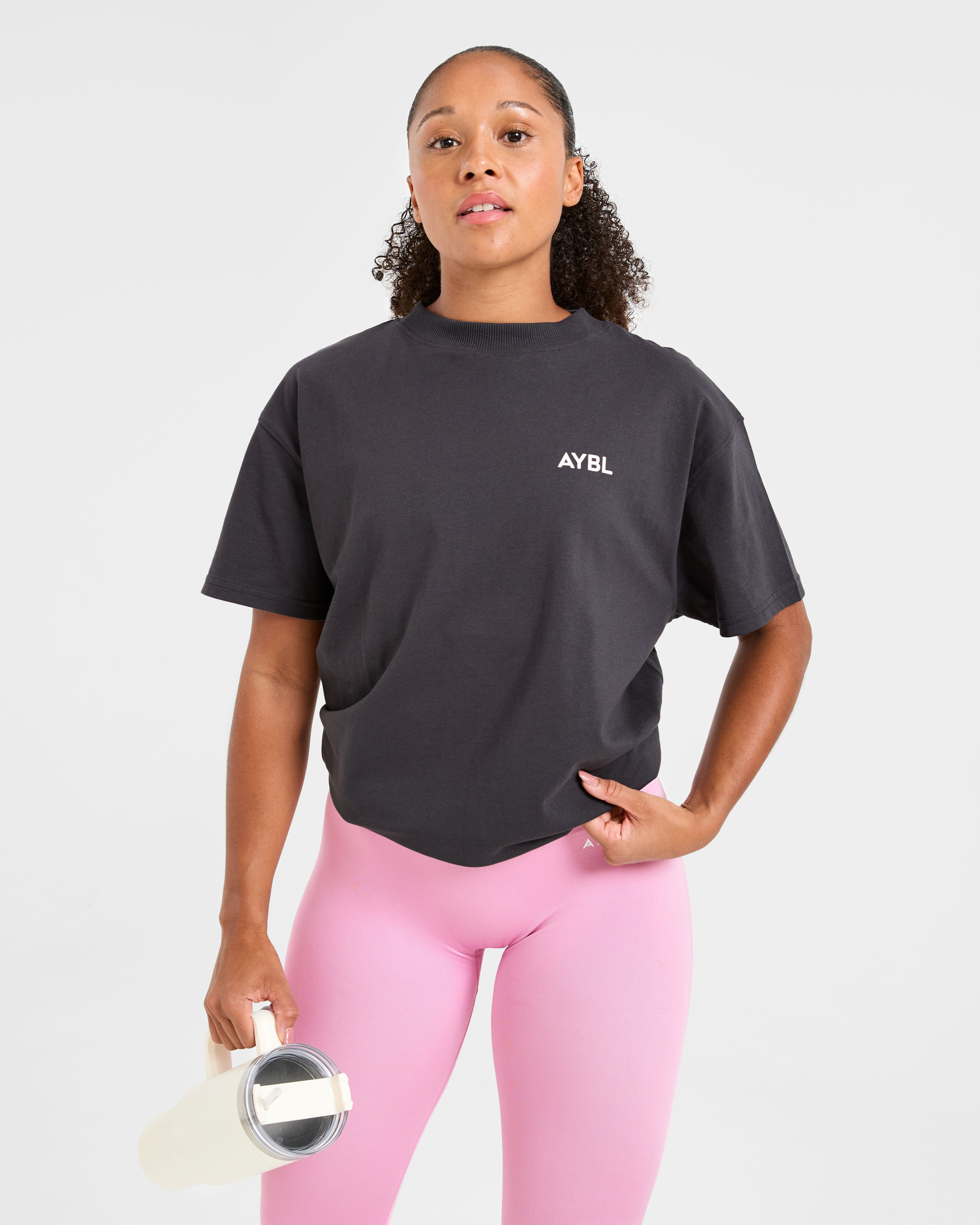 Lift Graphic Oversized T Shirt - Charcoal/Roze