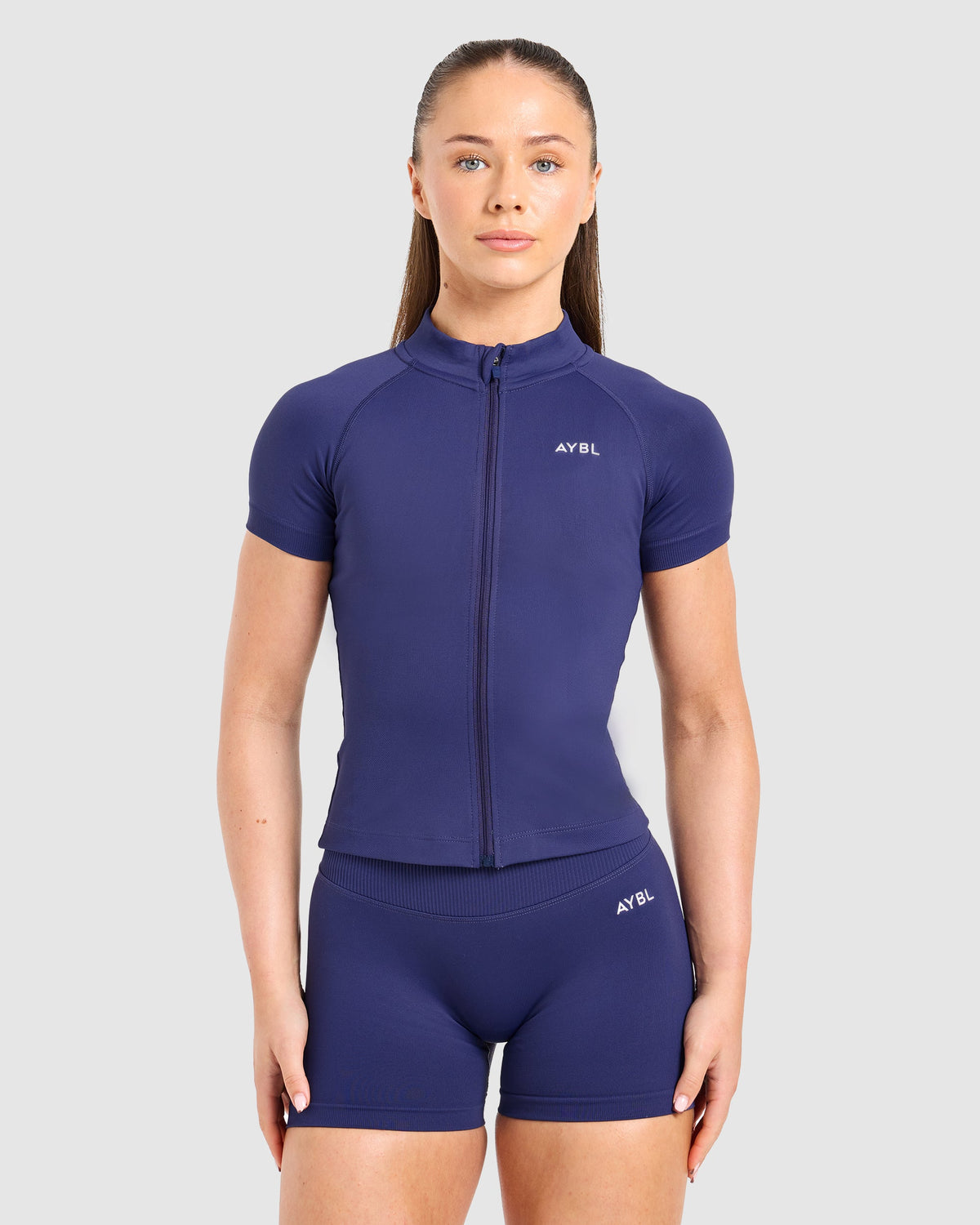 Enhance Seamless Short Sleeve Zip Up Jacket - Storm Blauw