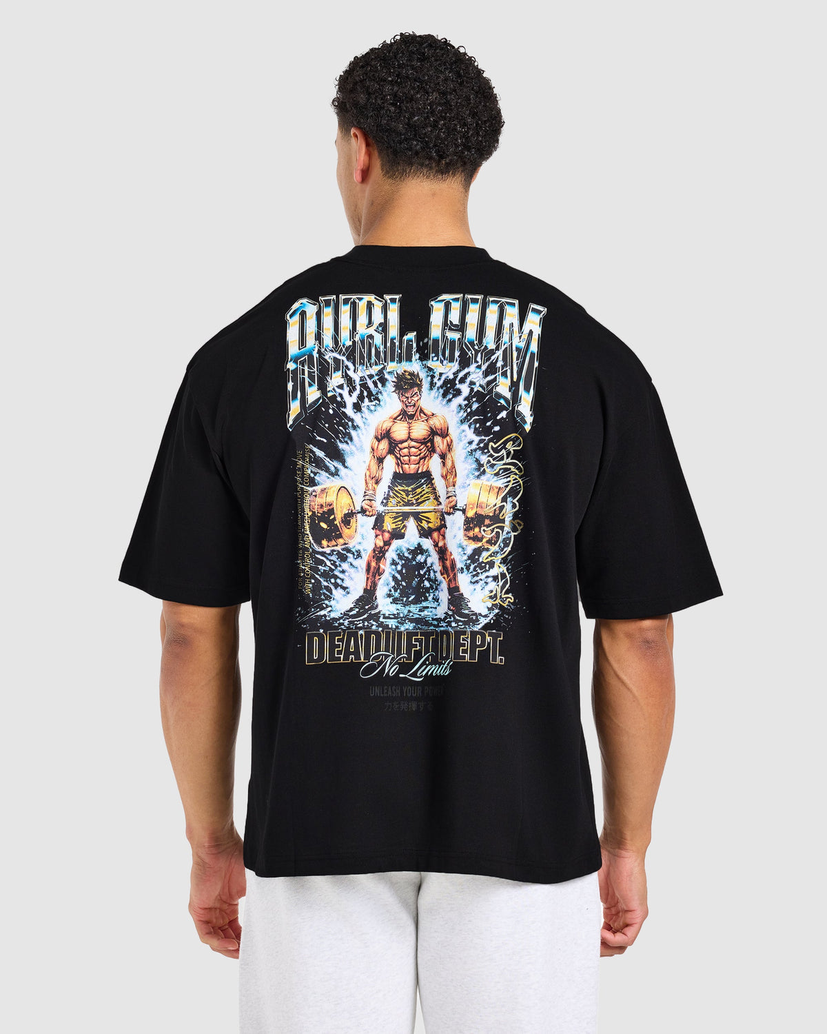 Anime Deadlift Dept Oversized T Shirt - Zwart/Geel
