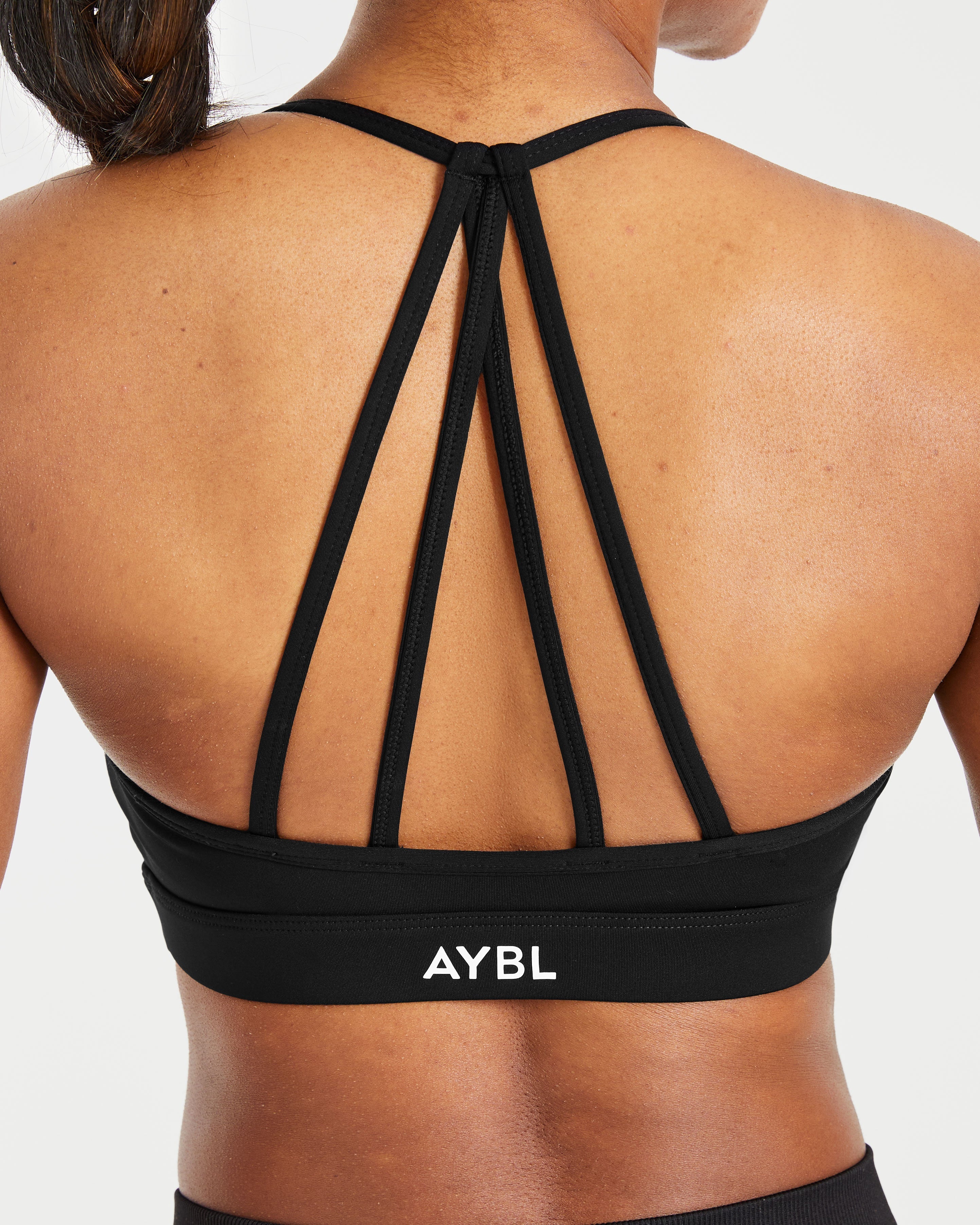 Essential V Neck Strappy Sports Bra - Zwart