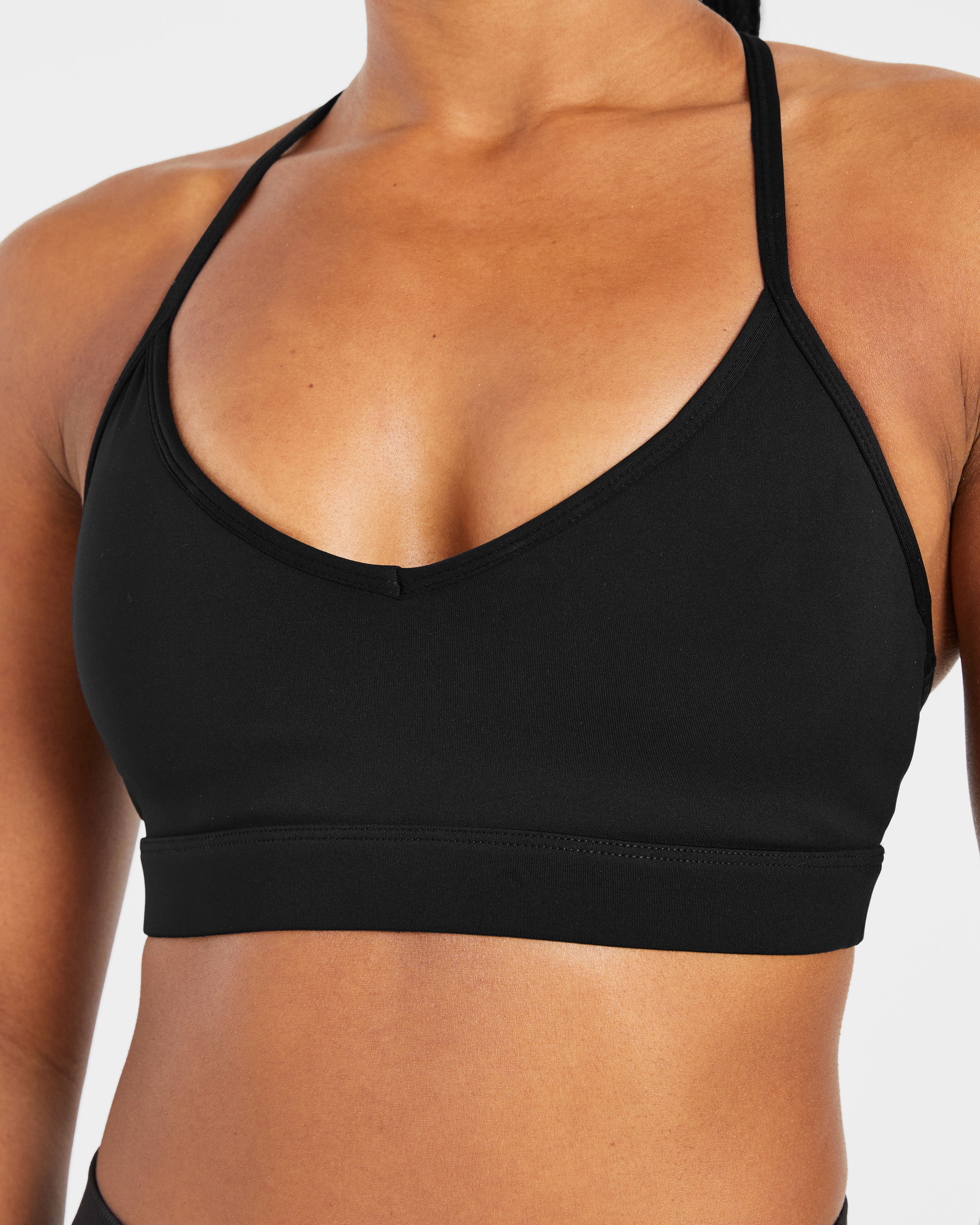 Essential V Neck Strappy Sports Bra - Zwart