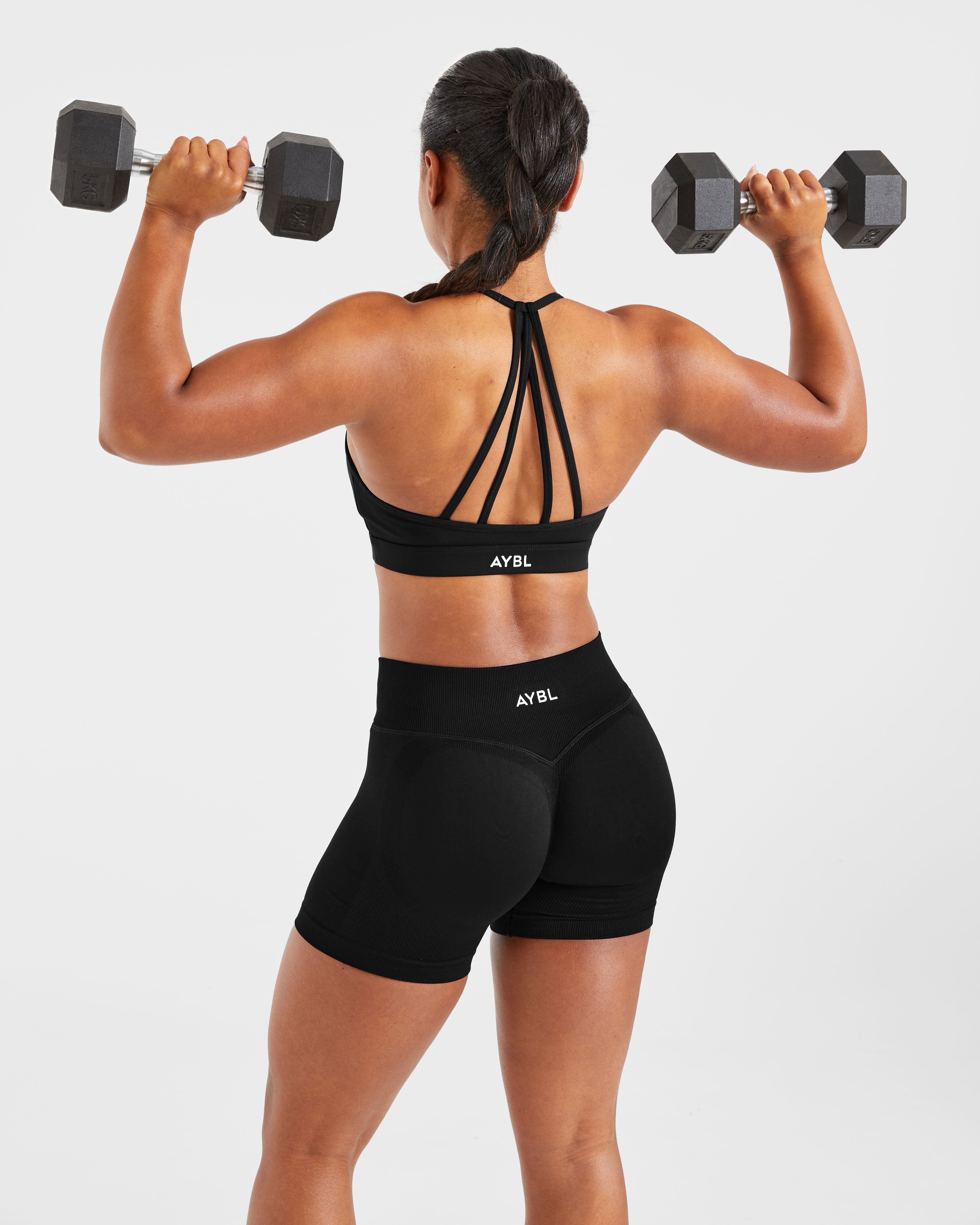 Essential V Neck Strappy Sports Bra - Zwart