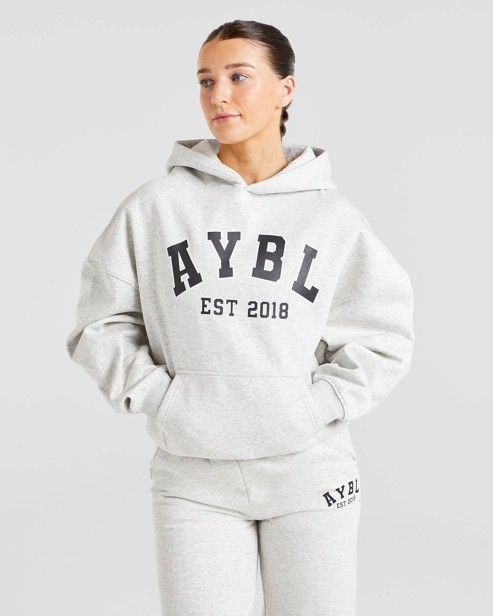 Varsity Graphic Oversized Hoodie - Grijs Marl