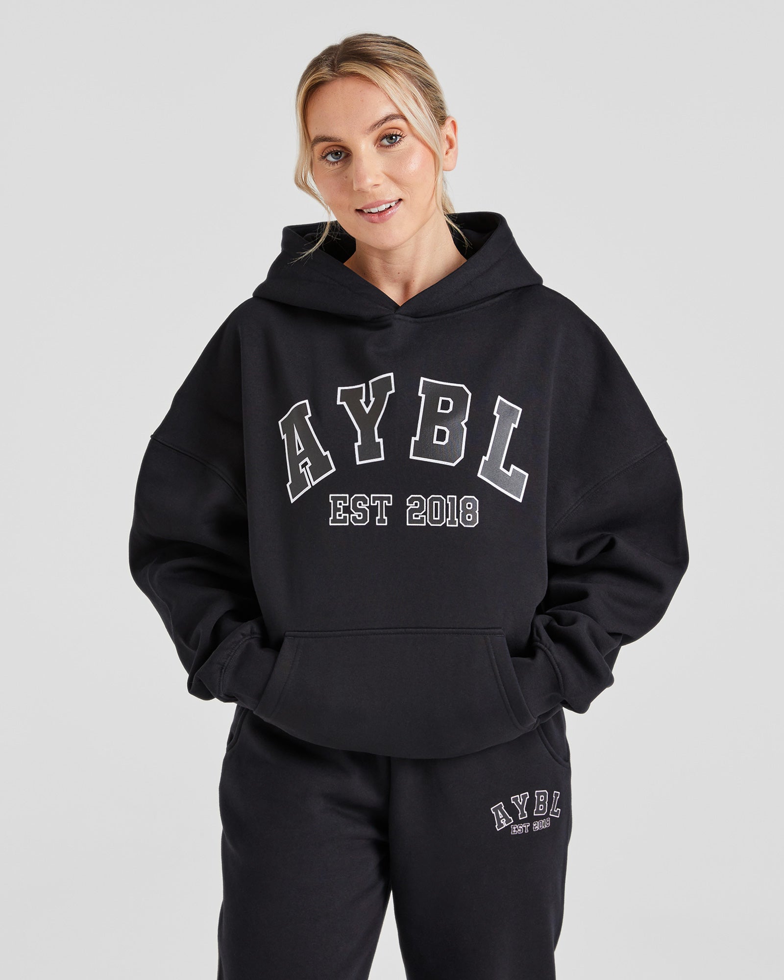 Varsity Graphic Oversized Hoodie - Zwart