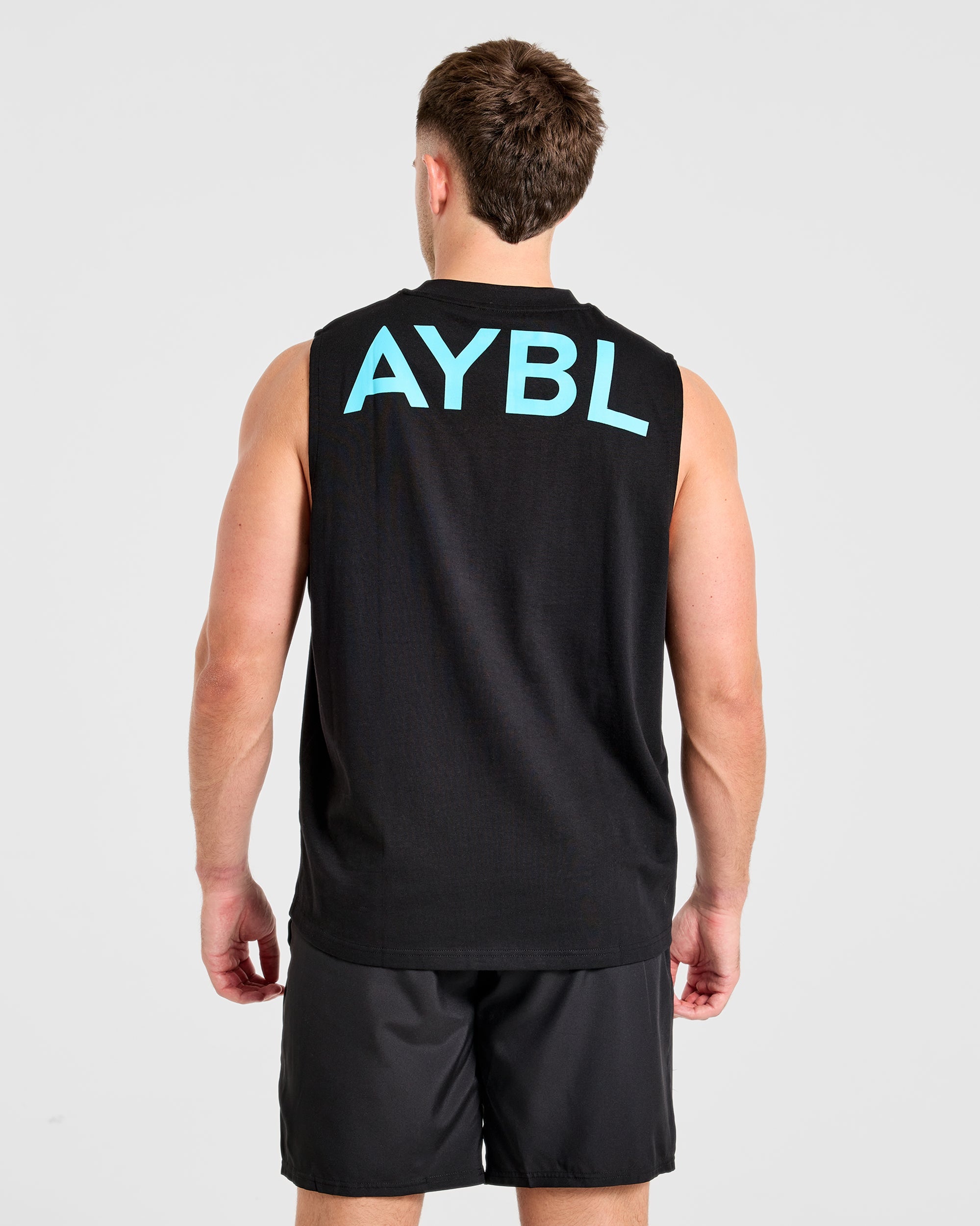 Essential Oversized Graphic Tank - Zwart/Aqua