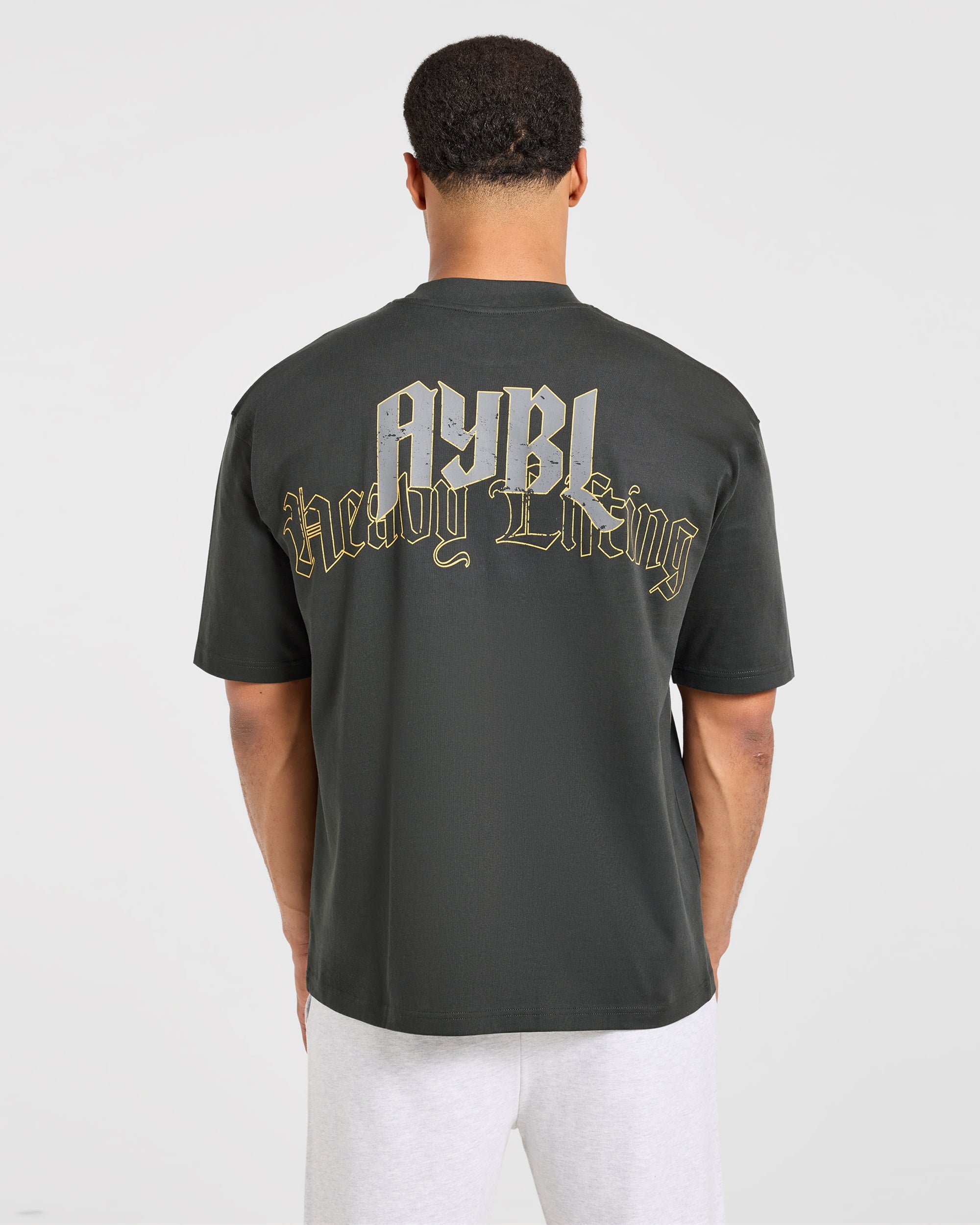 Heavy Lifting Gothic Oversized T Shirt - Charcoal/Geel