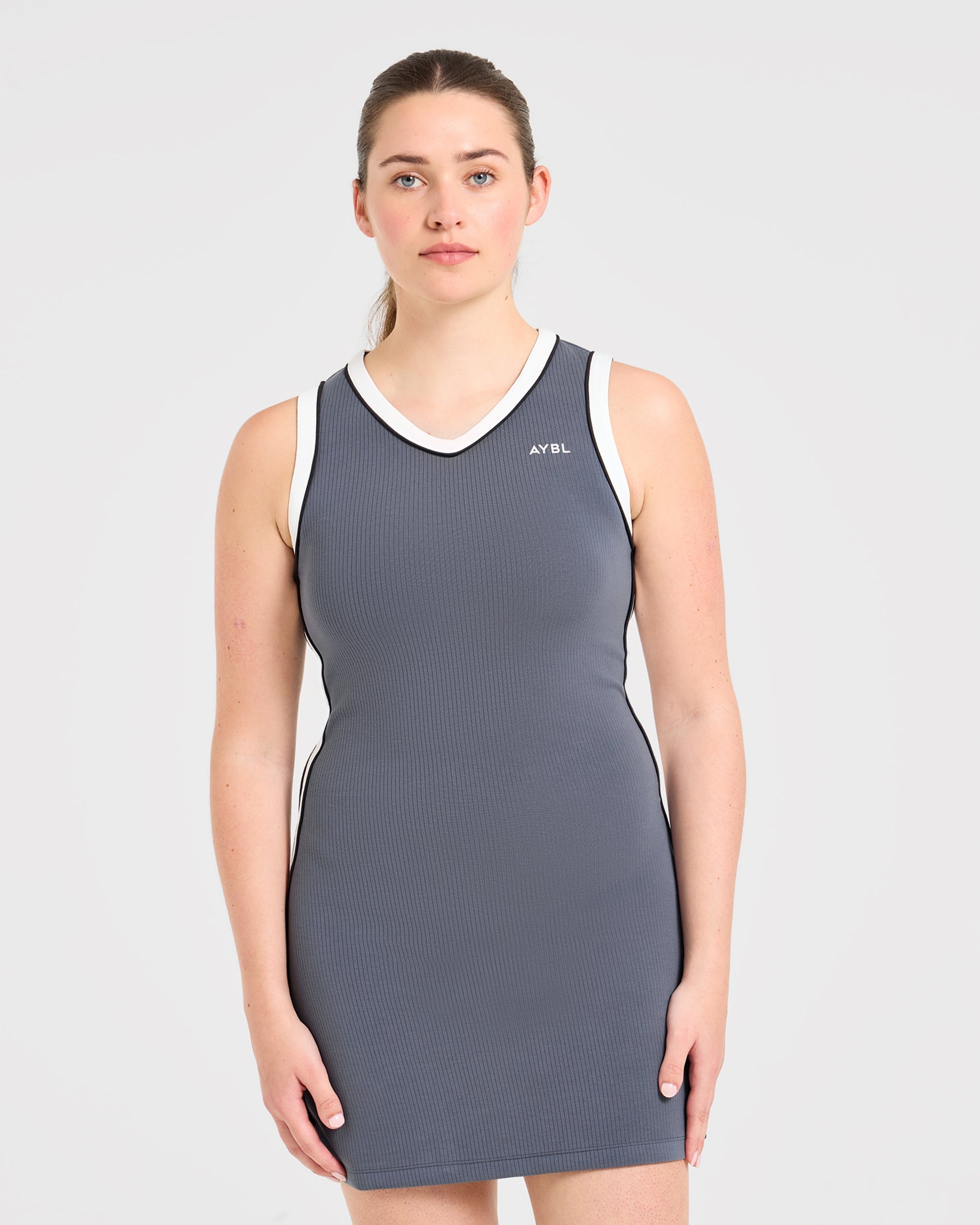 Signature V Neck Dress - Steel Blauw