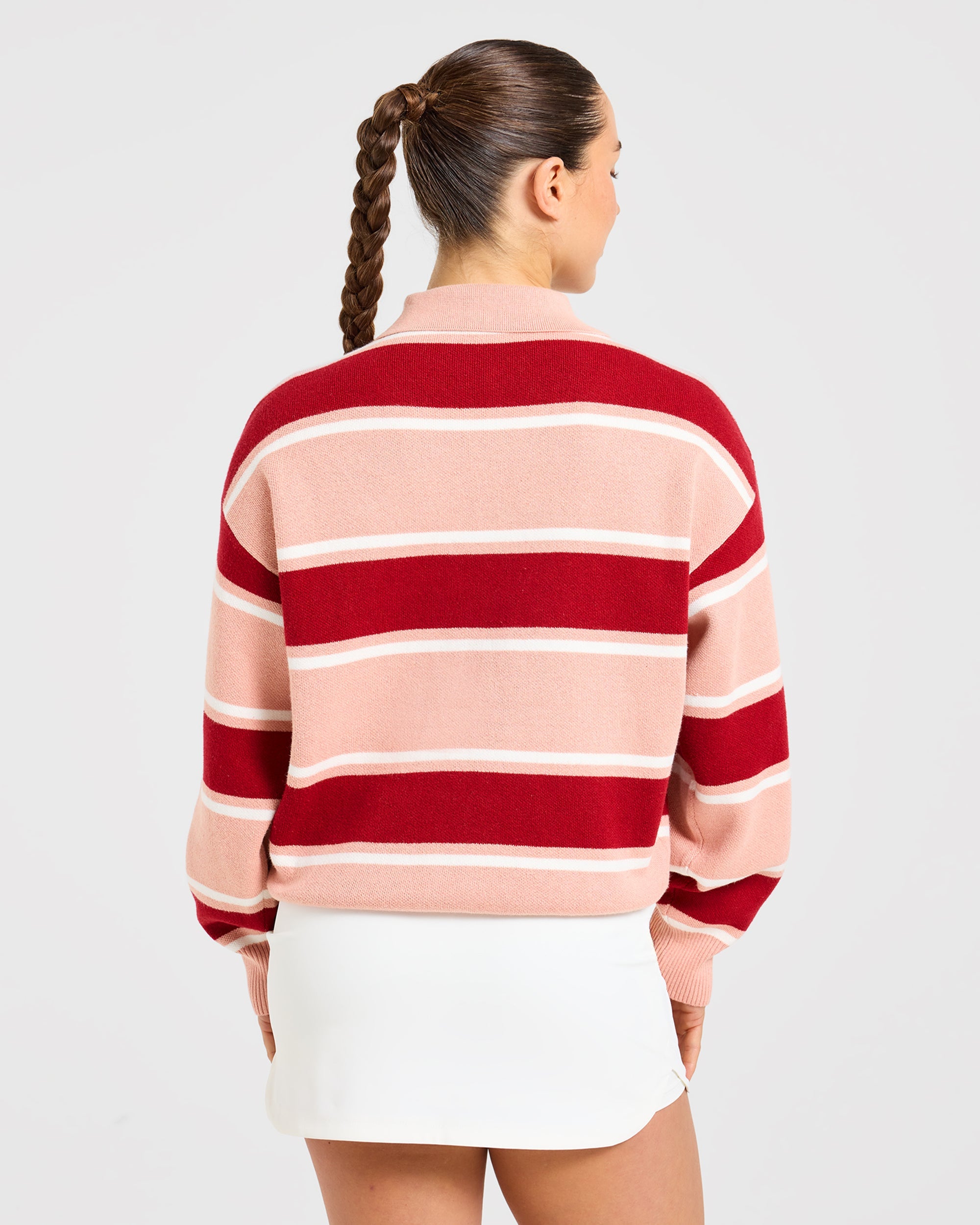 Signature Relaxed Knitted Polo - Burgundy/Roze