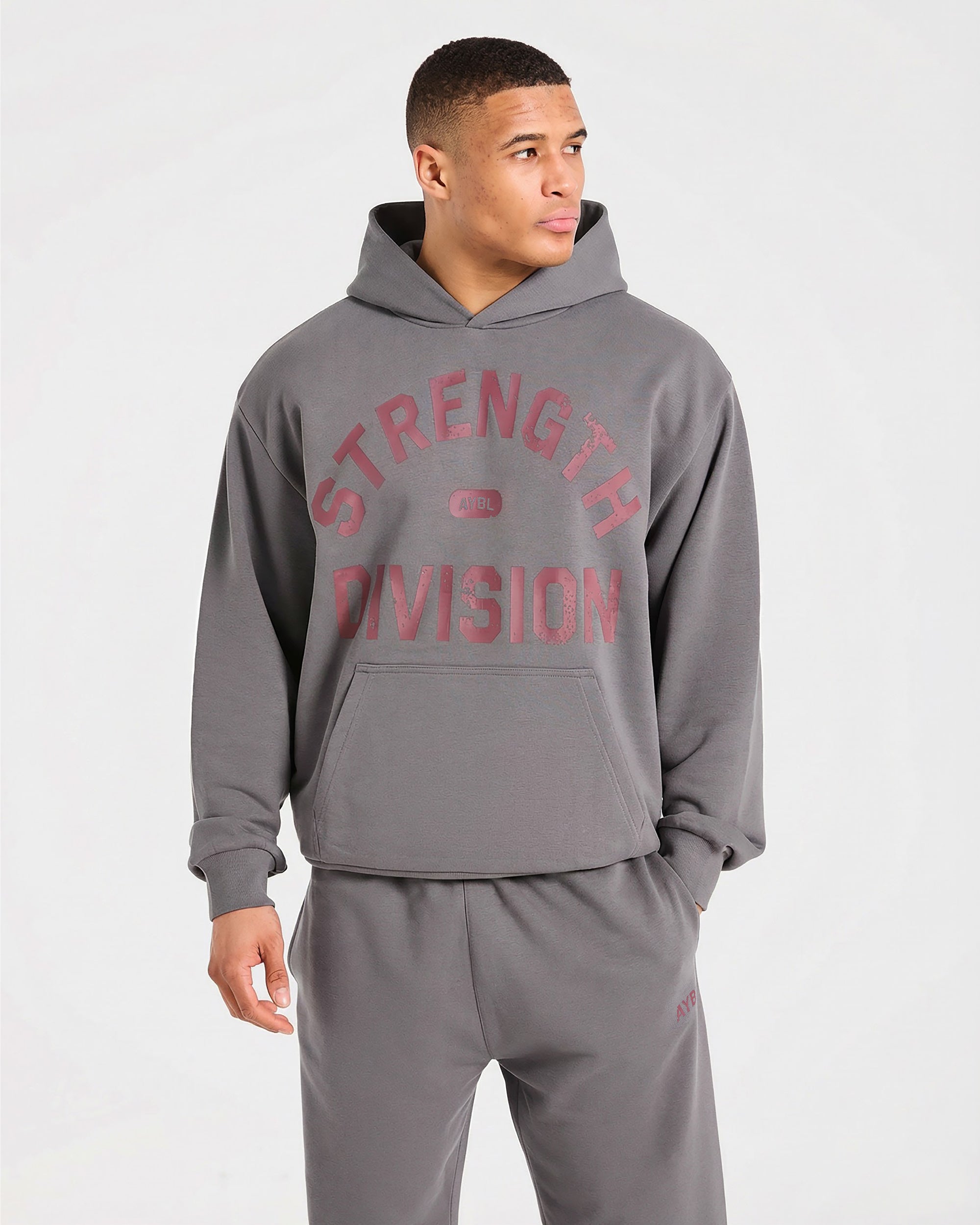 Strength Division Oversized Hoodie - Charcoal/Rood