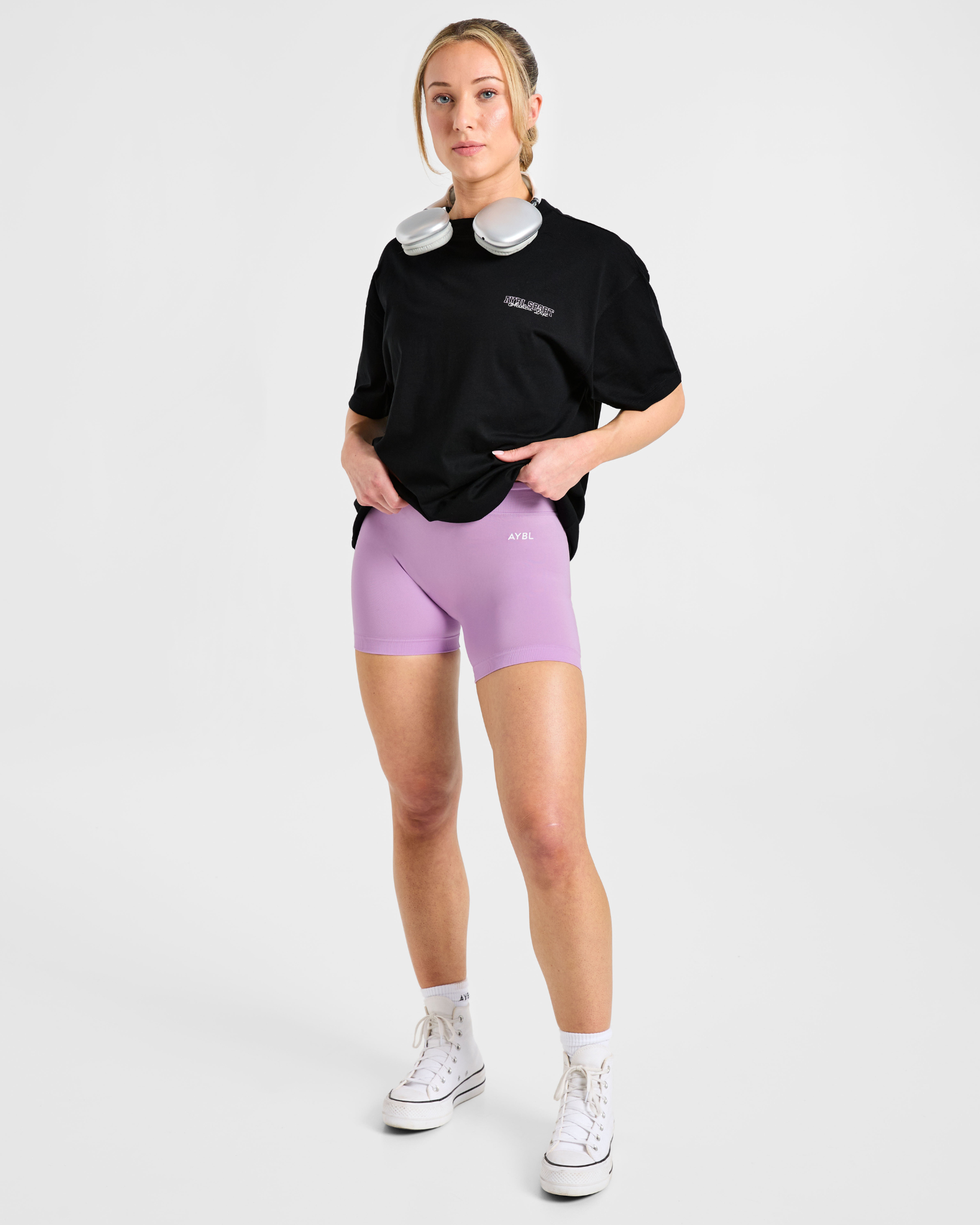 Varsity Dept Oversized T Shirt - Zwart/Lilac
