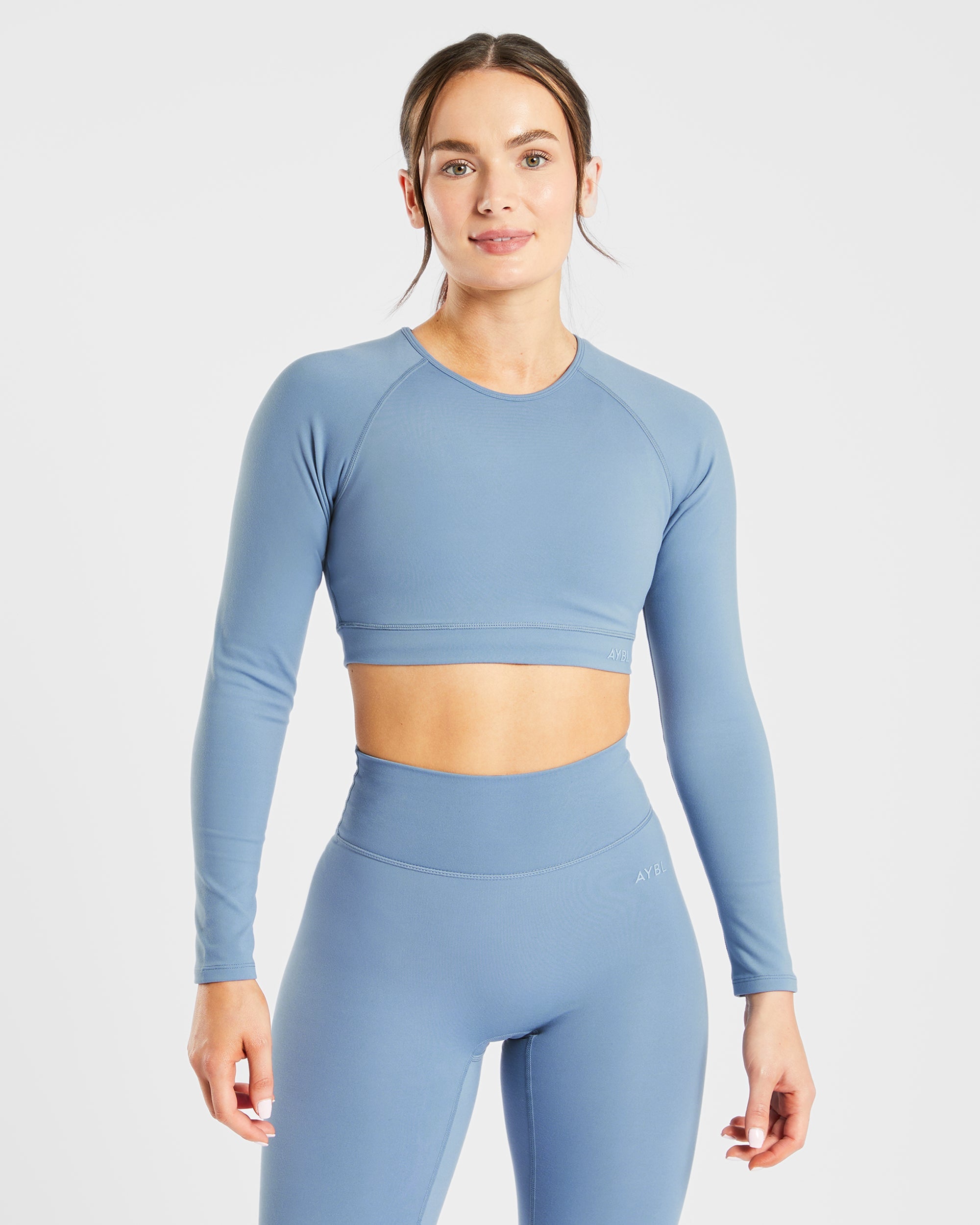 Staple Long Sleeve Crop Top - Slate Blauw