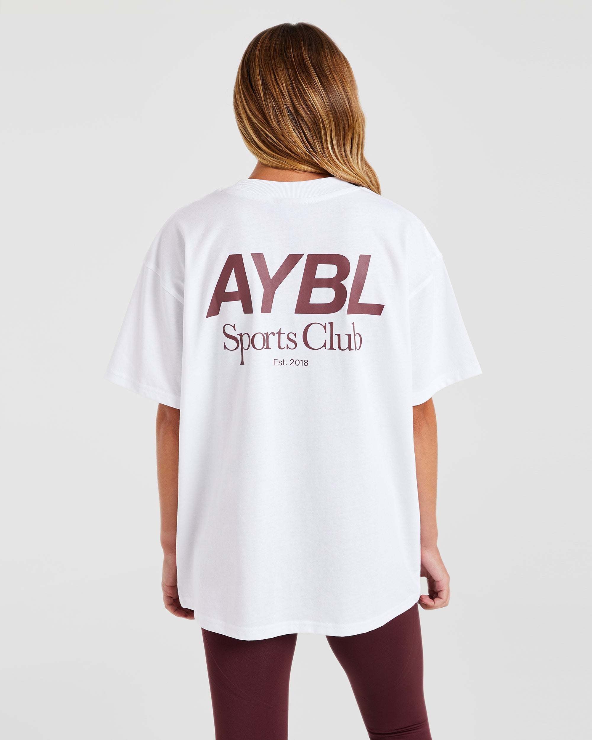 AYBL Sports Club Oversized T Shirt - Wit/Bourgondië