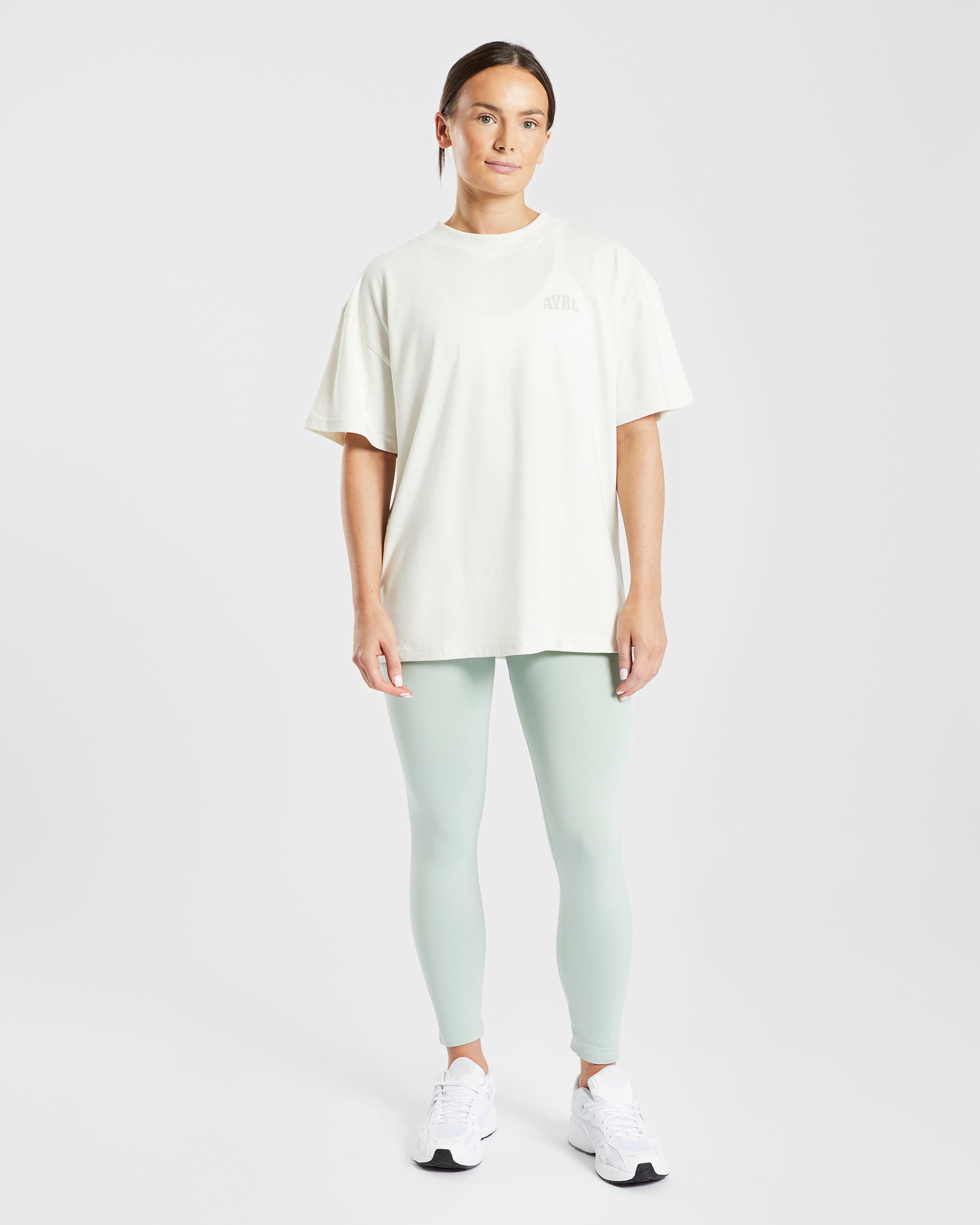 Mind Over Matter Oversized T Shirt - Beige/Groen