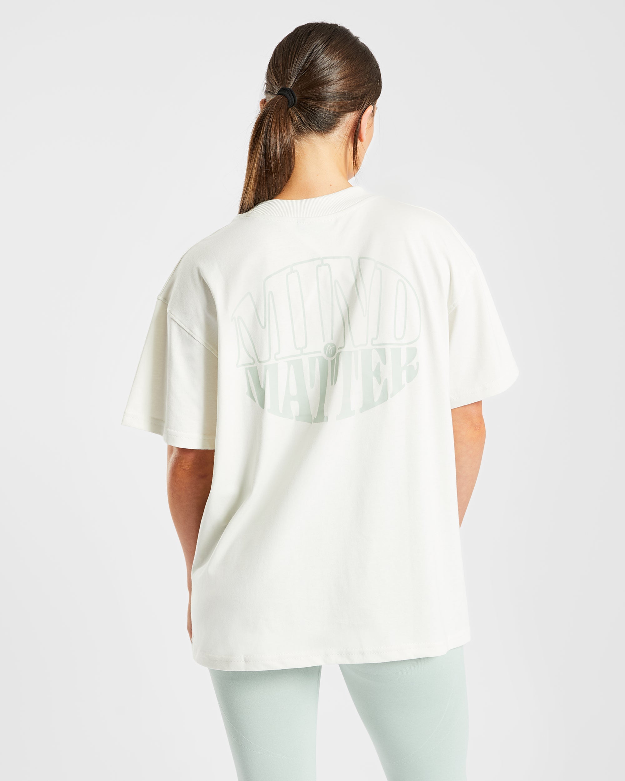 Mind Over Matter Oversized T Shirt - Beige/Groen
