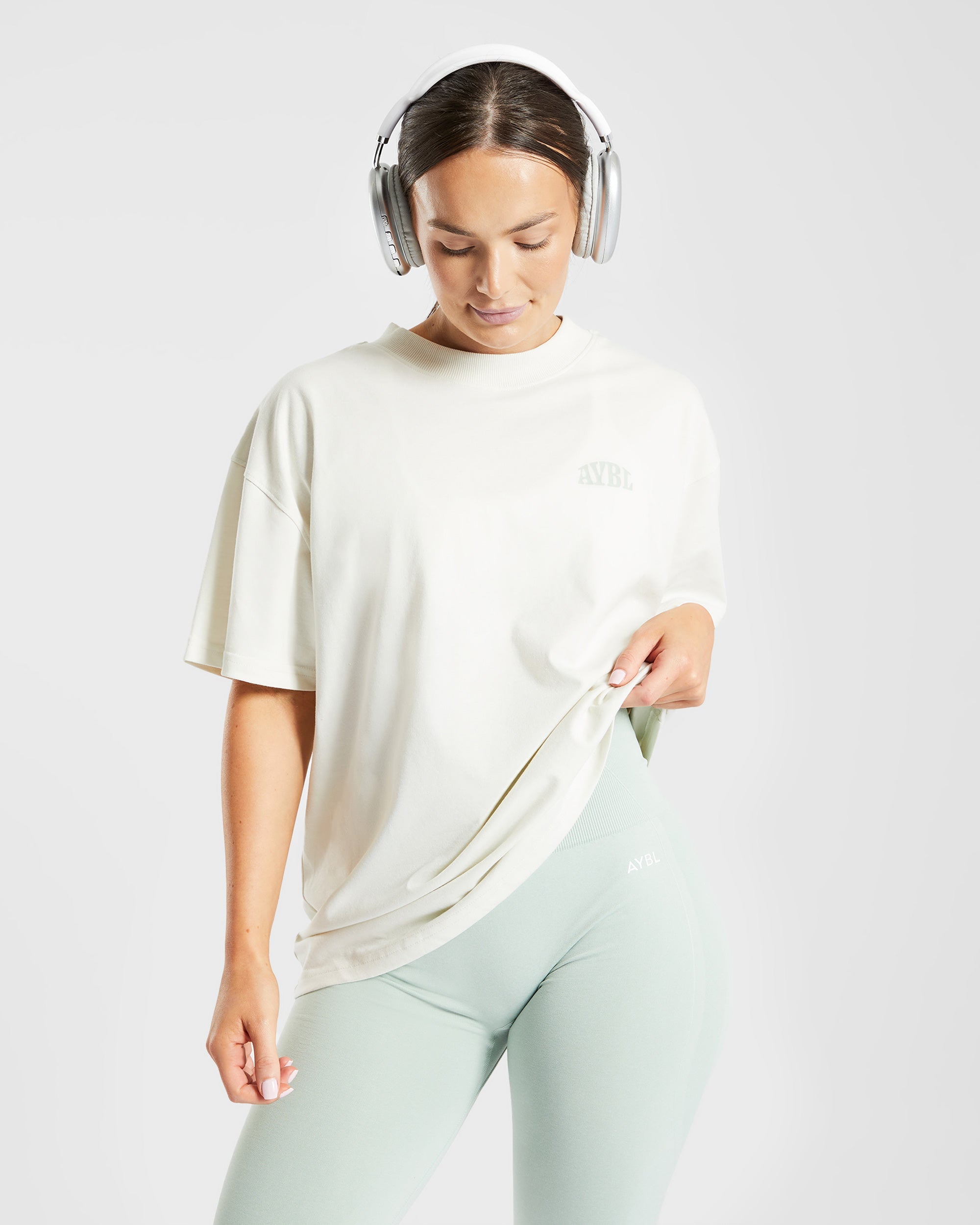Mind Over Matter Oversized T Shirt - Beige/Groen