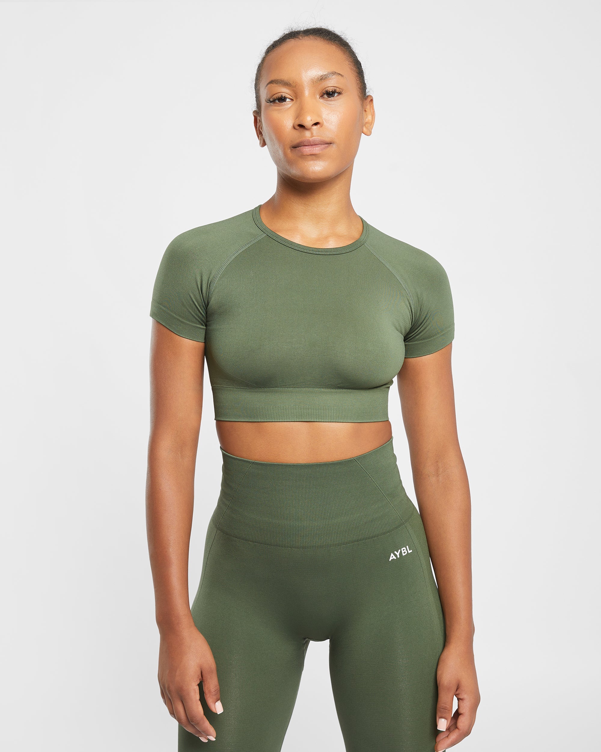 Empower Seamless Crop Top - Khaki Groen