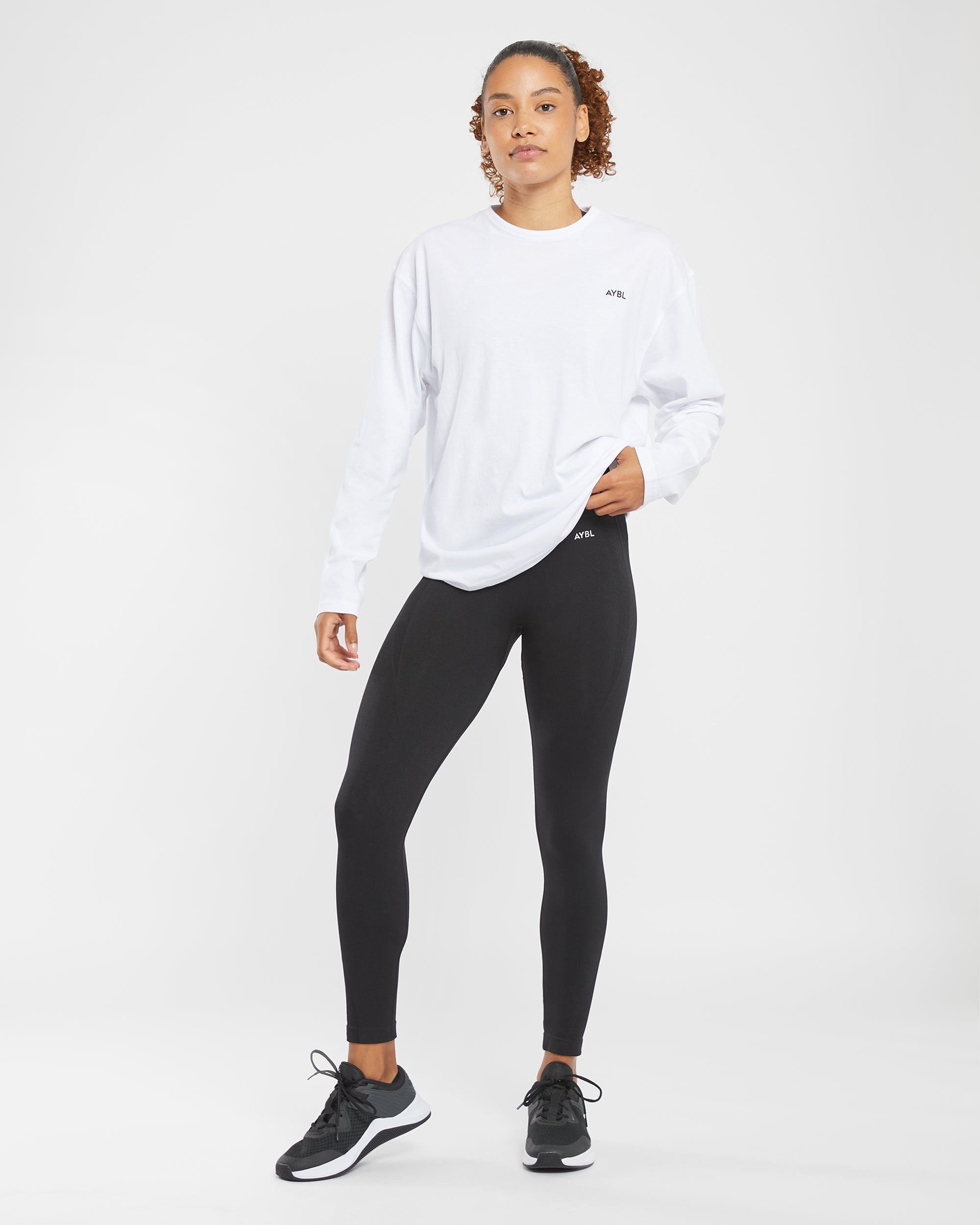 Essential Oversized Long Sleeve T Shirt - Wit