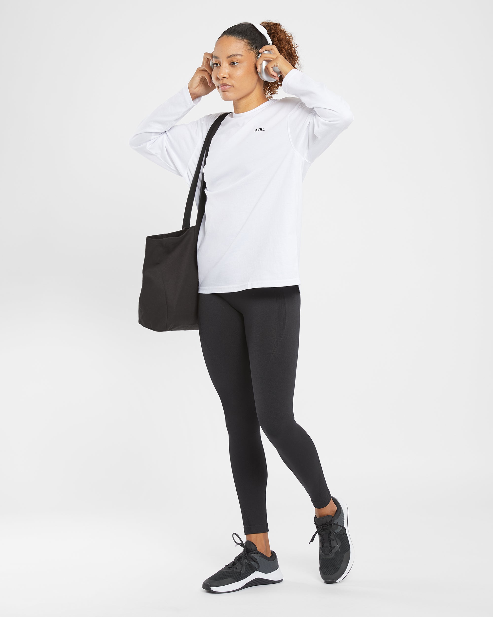 Essential Oversized Long Sleeve T Shirt - Wit
