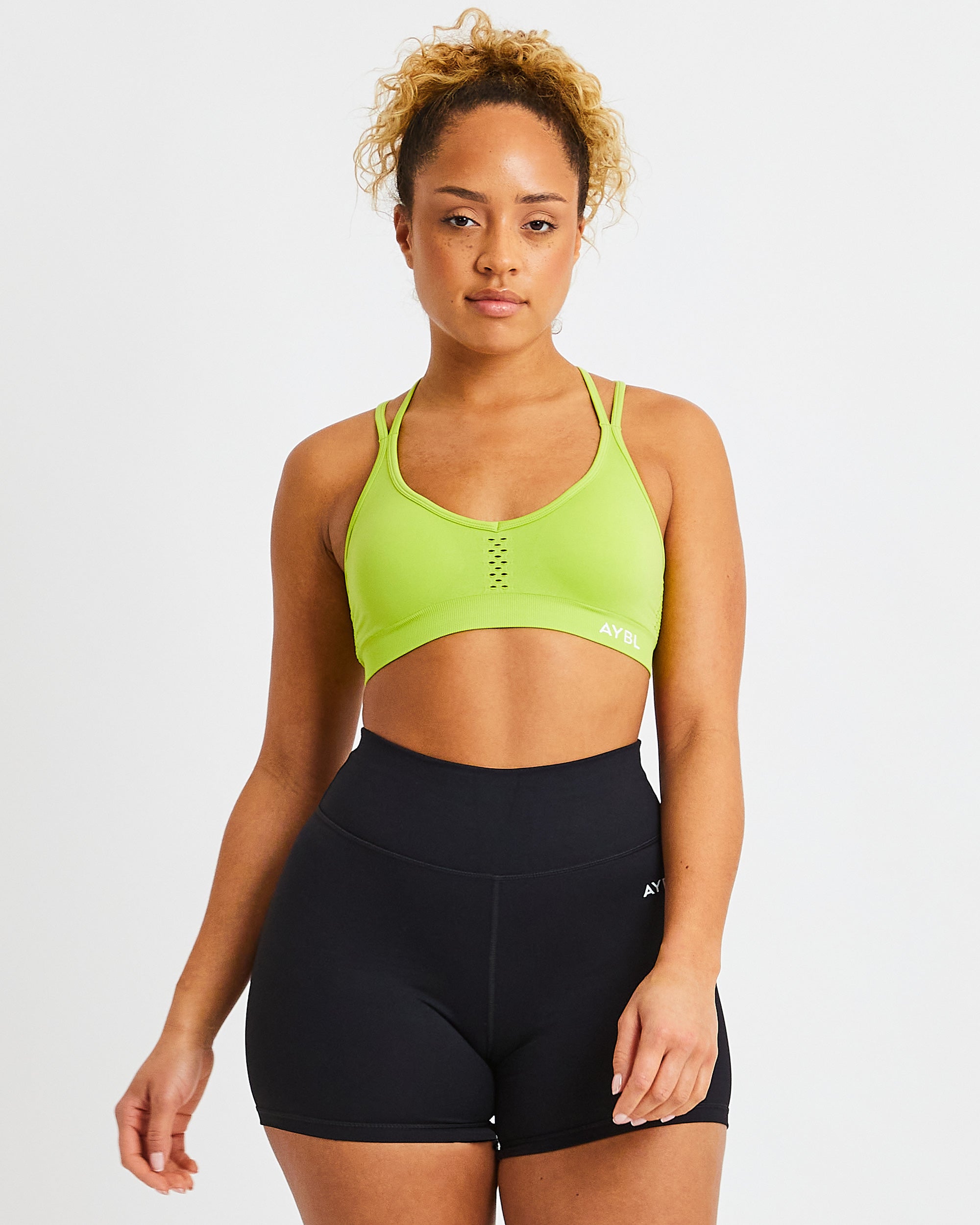 Essential Seamless Strappy Sports Bra - Lime Groen