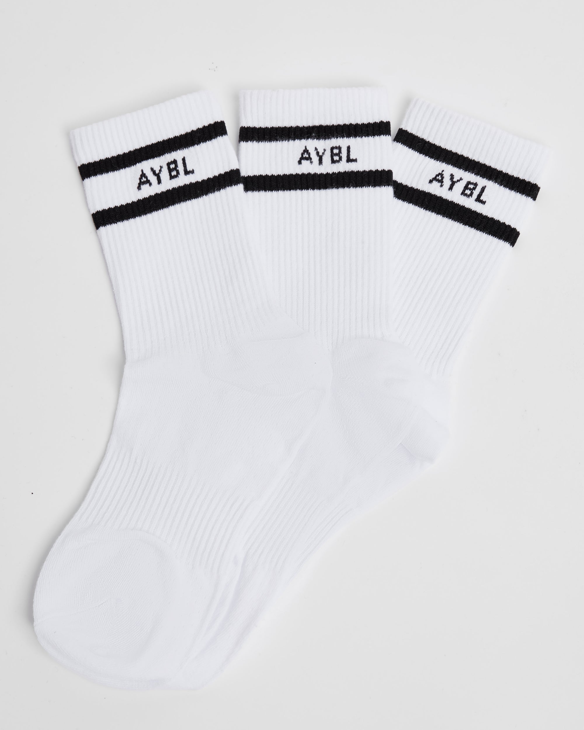 Everyday Double Stripe Crew Socks (3 Pack) - Wit