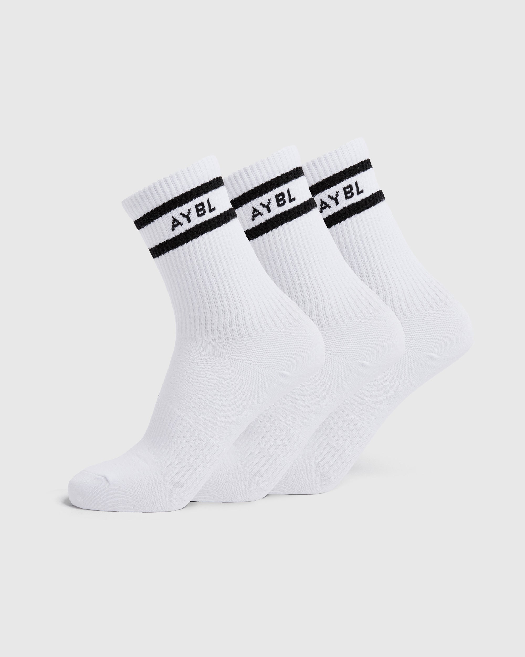 Everyday Double Stripe Crew Socks (3 Pack) - Wit