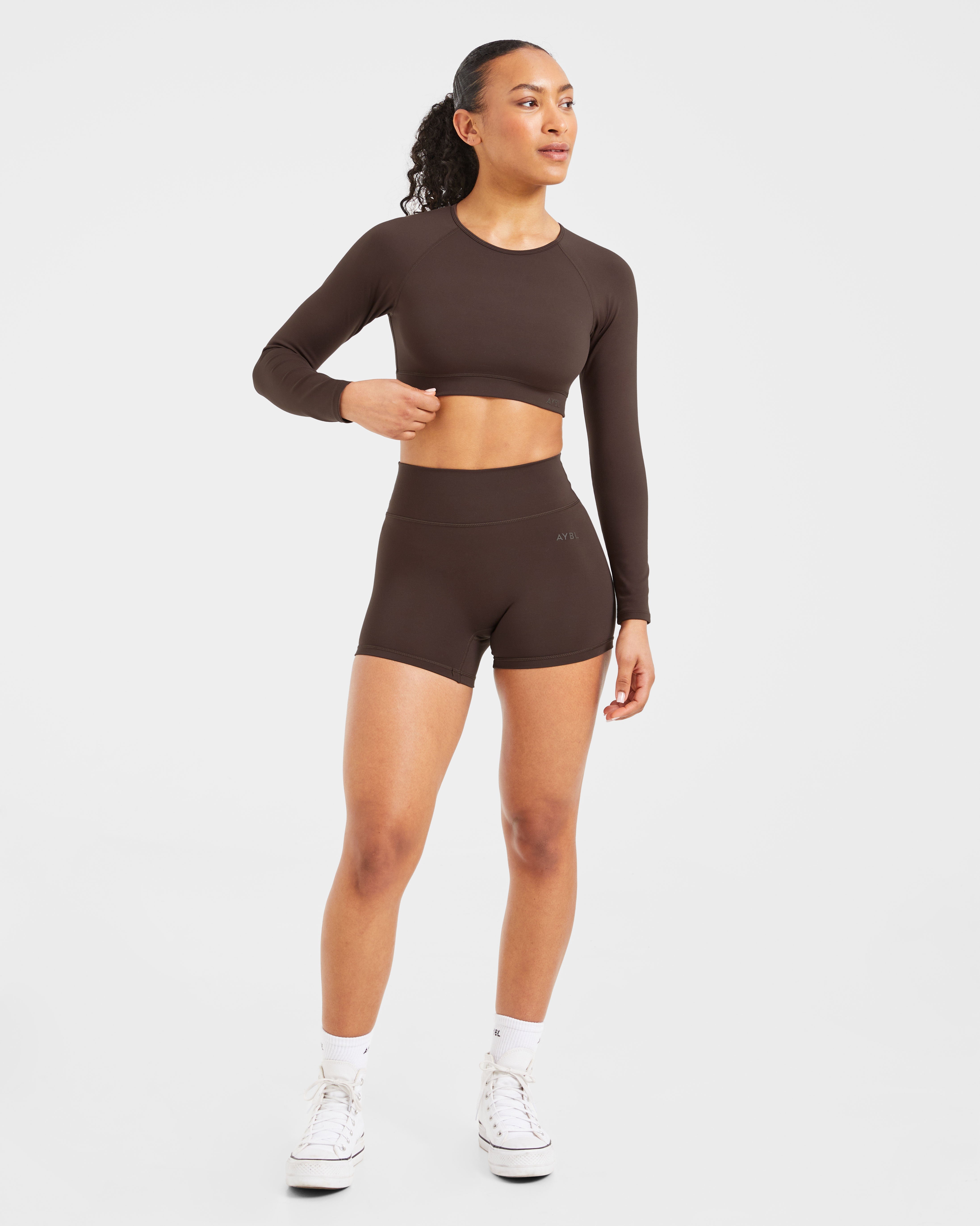 Staple Long Sleeve Crop Top - Coffee Bruin