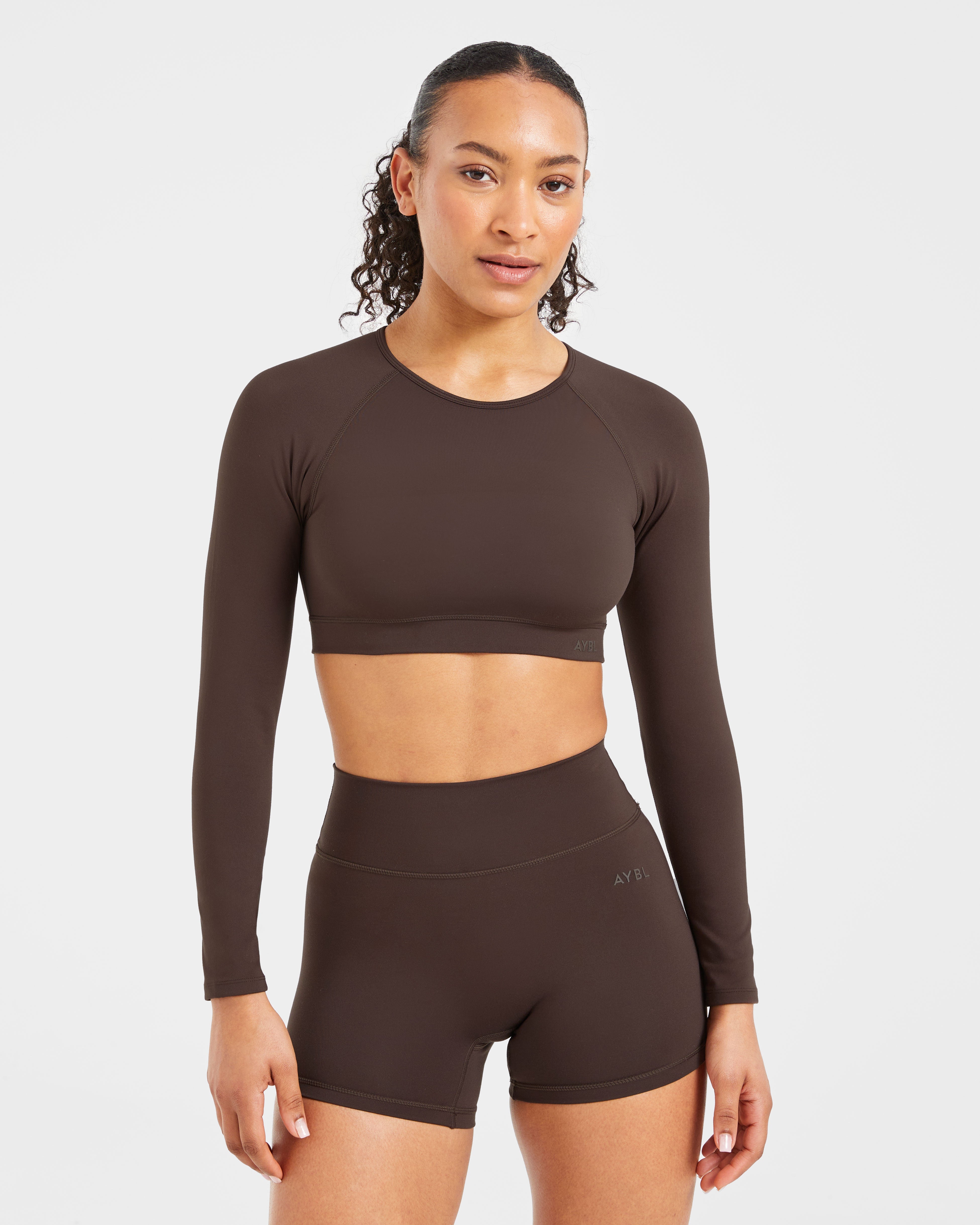 Staple Long Sleeve Crop Top - Coffee Bruin