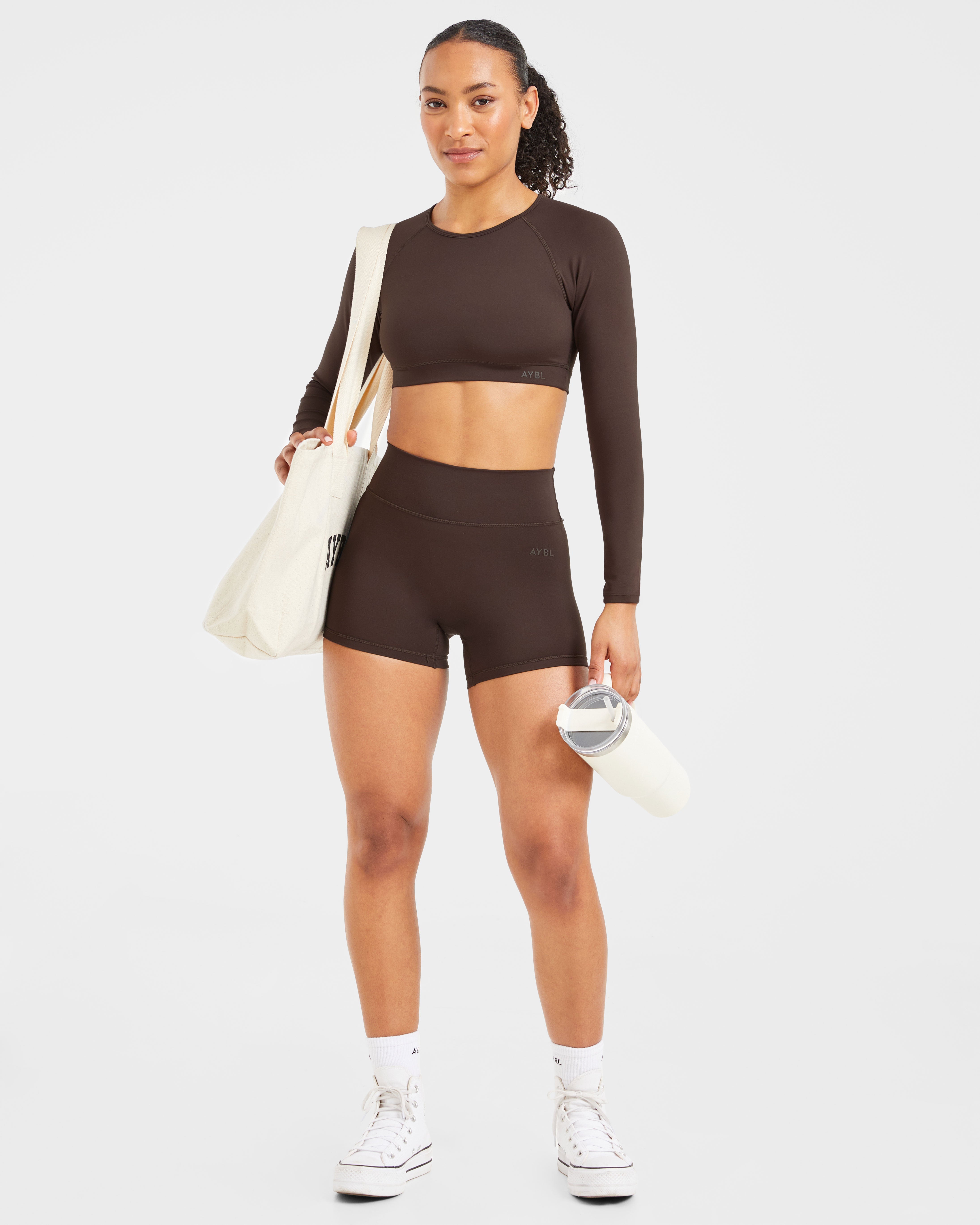 Staple Long Sleeve Crop Top - Coffee Bruin