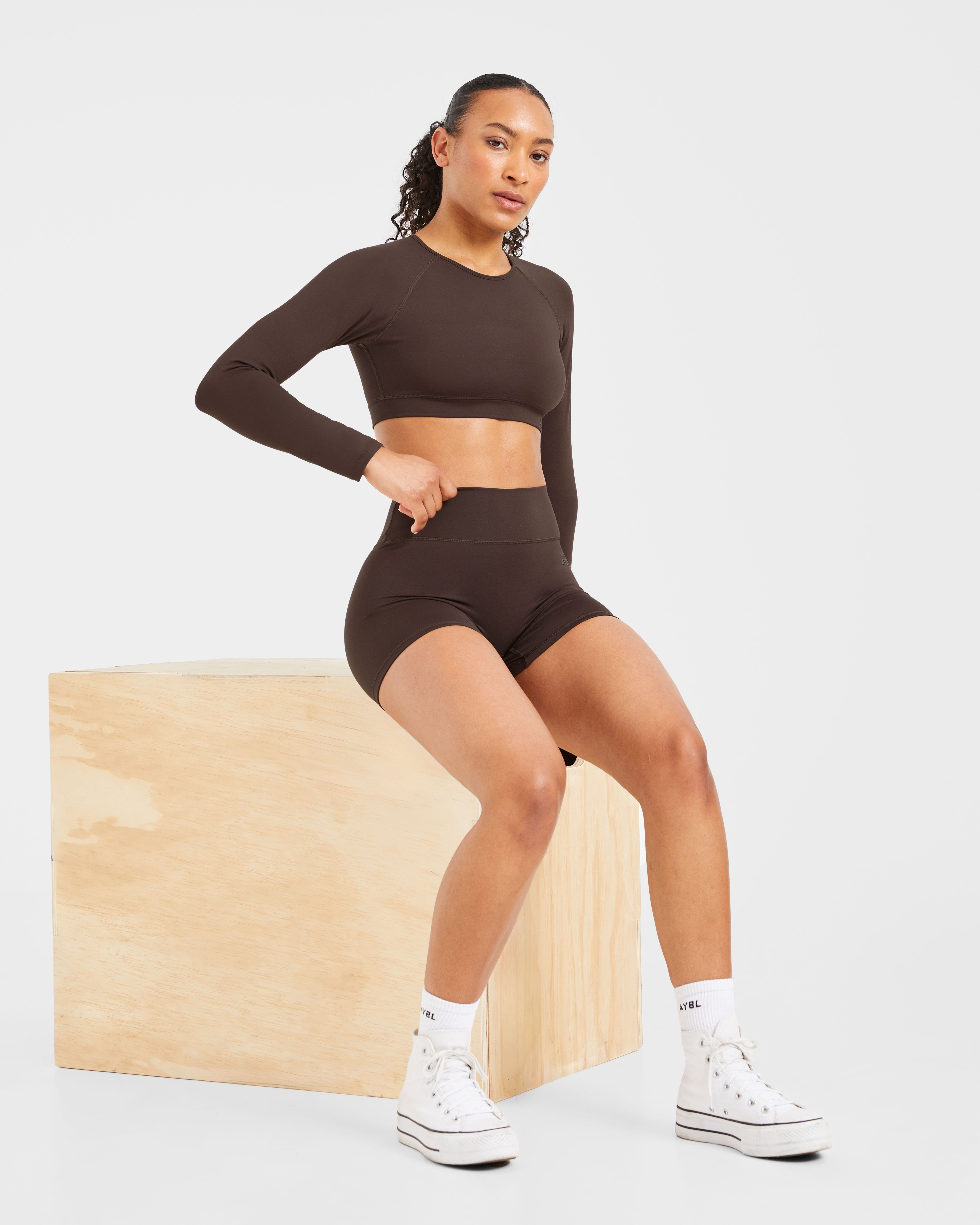 Staple Long Sleeve Crop Top - Coffee Bruin