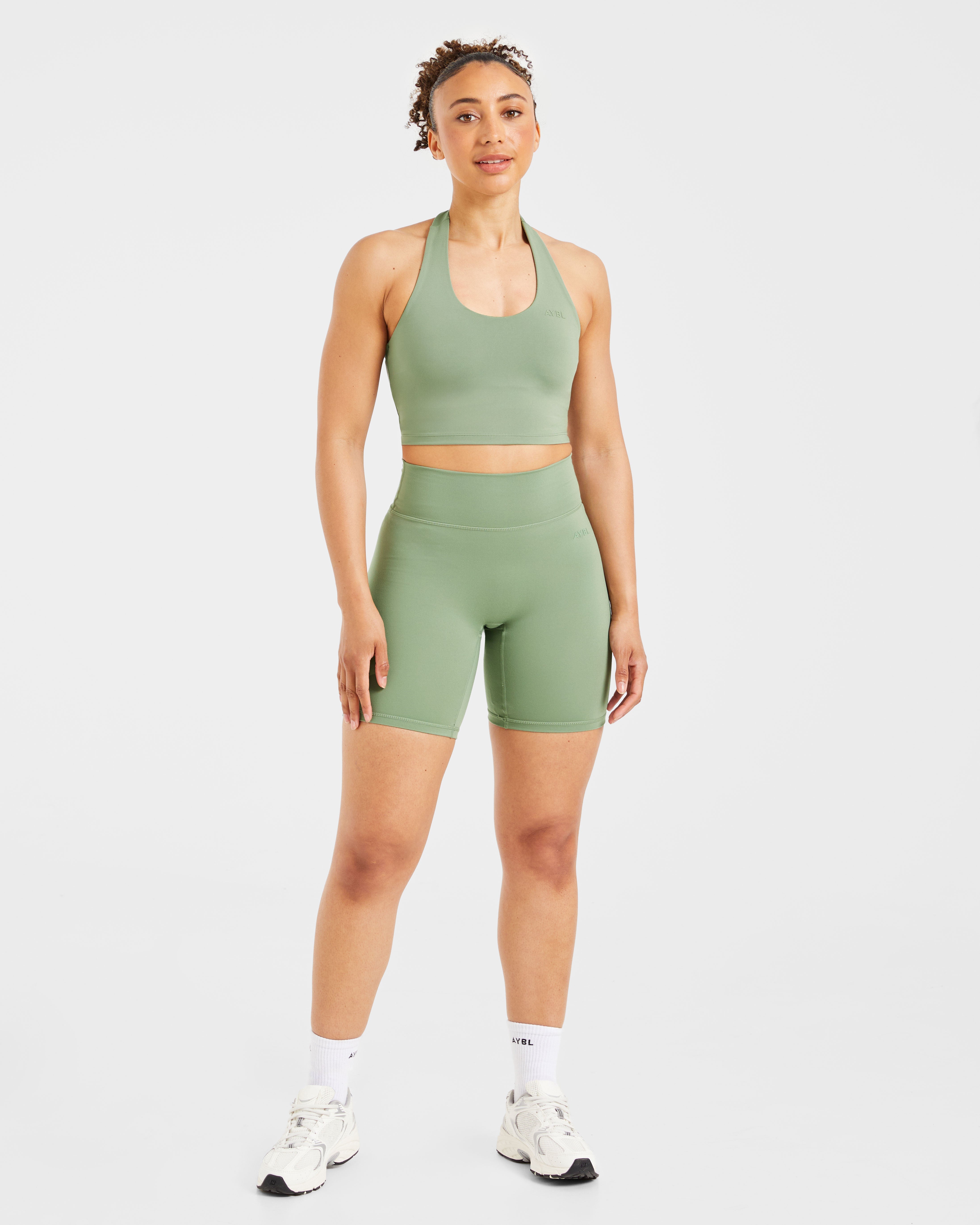 Staple Halterneck Crop Top - Olive Groen