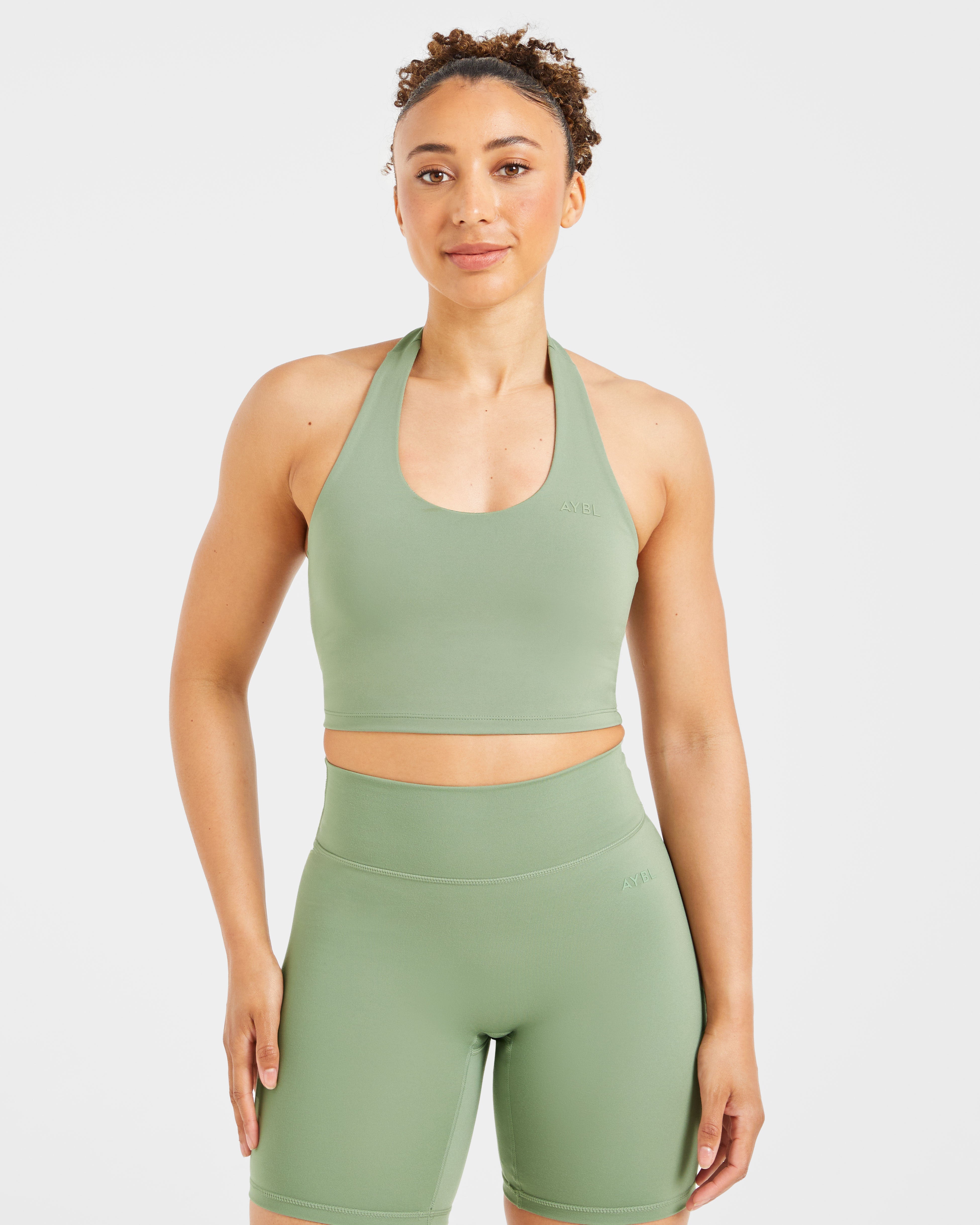 Staple Halterneck Crop Top - Olive Groen
