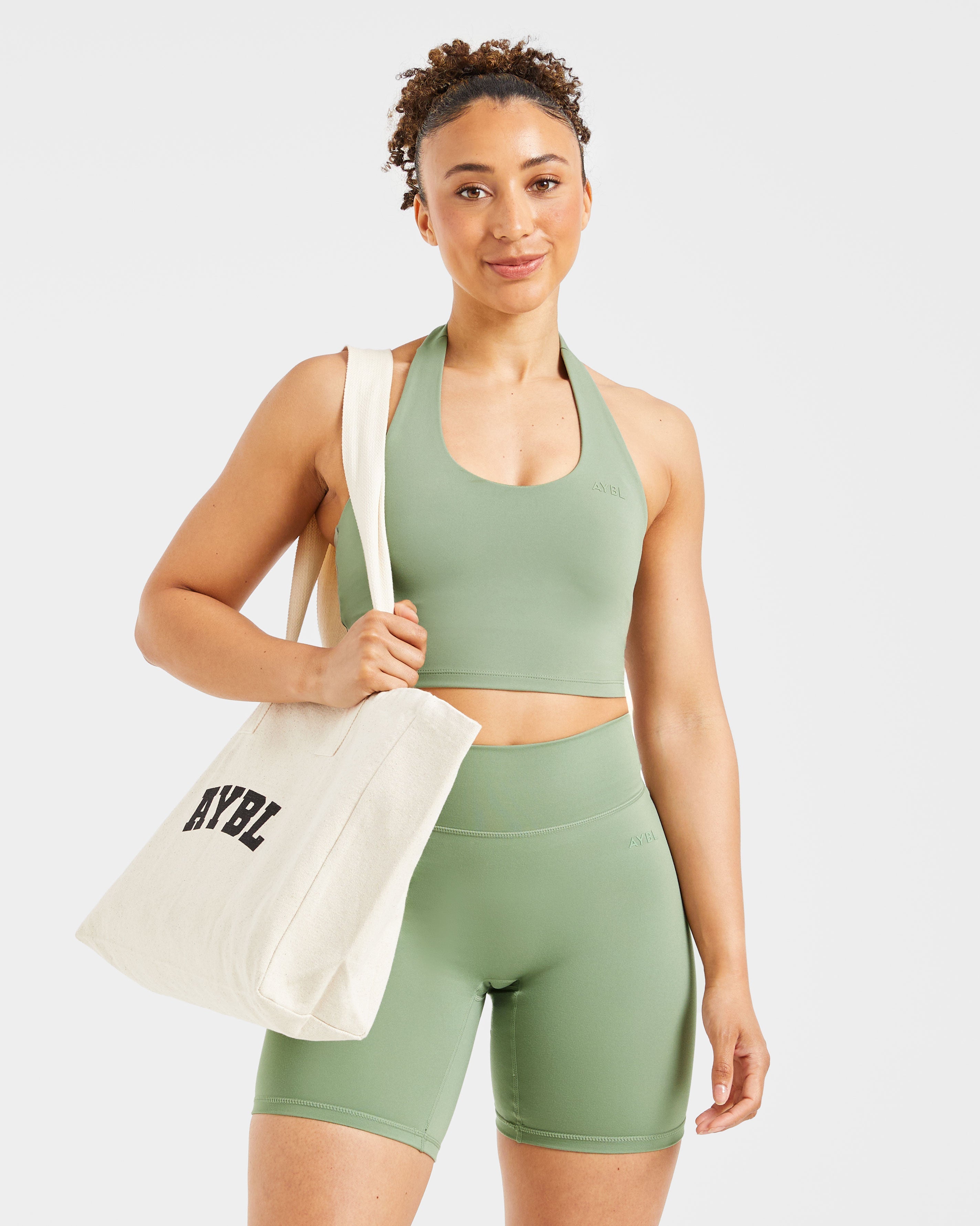 Staple Halterneck Crop Top - Olive Groen