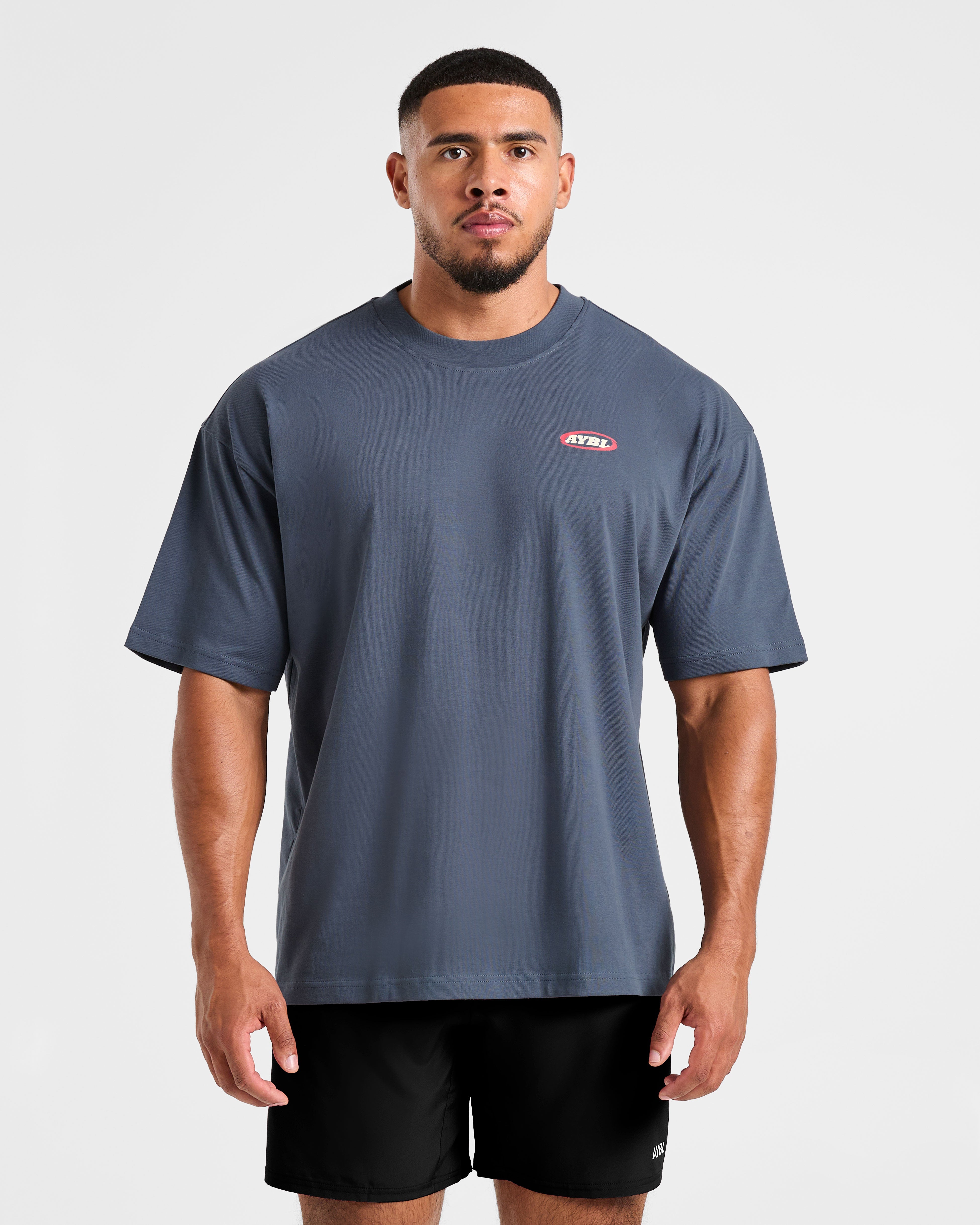 Athletics Script Oversized T Shirt - Vintage Blauw