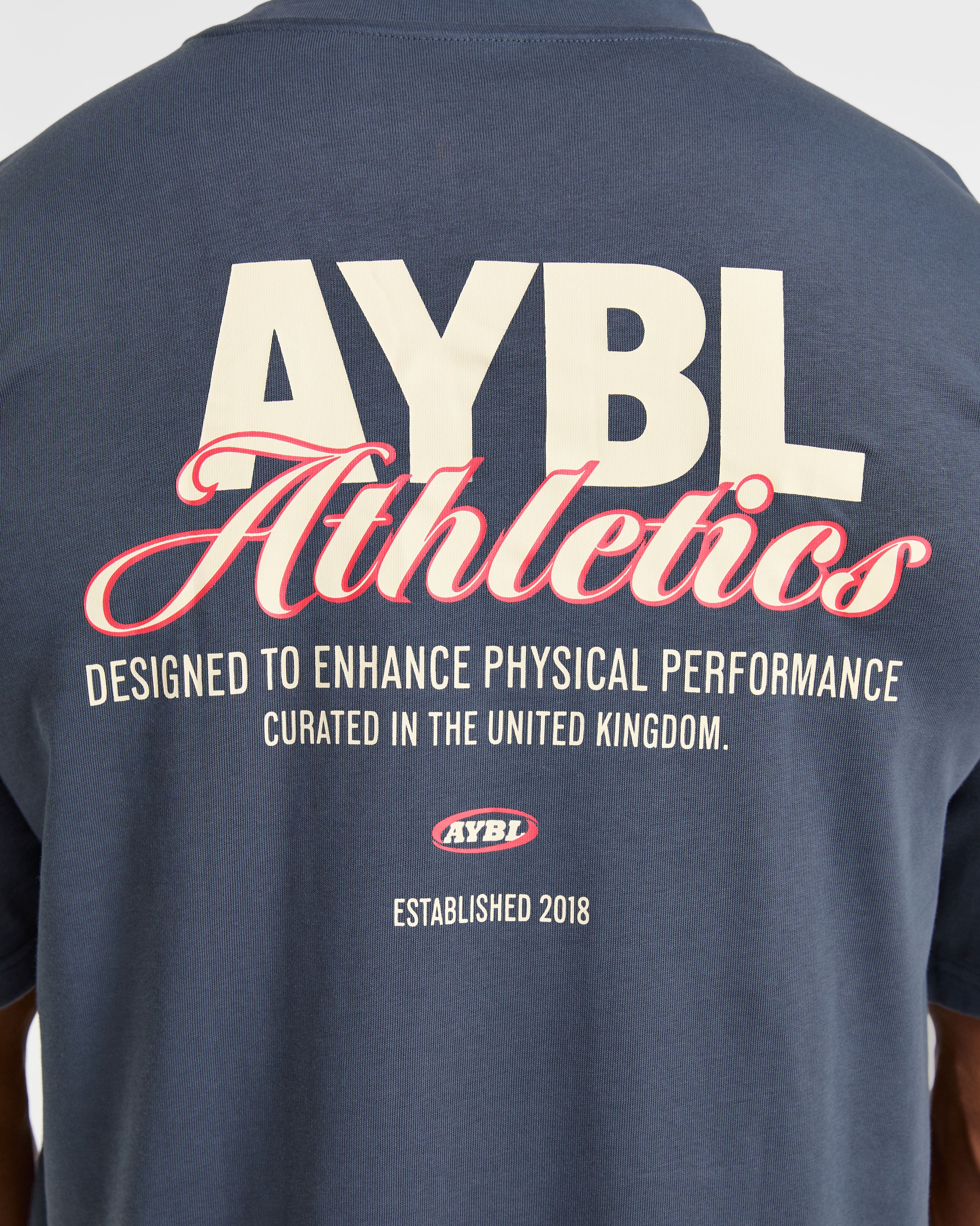 Athletics Script Oversized T Shirt - Vintage Blauw