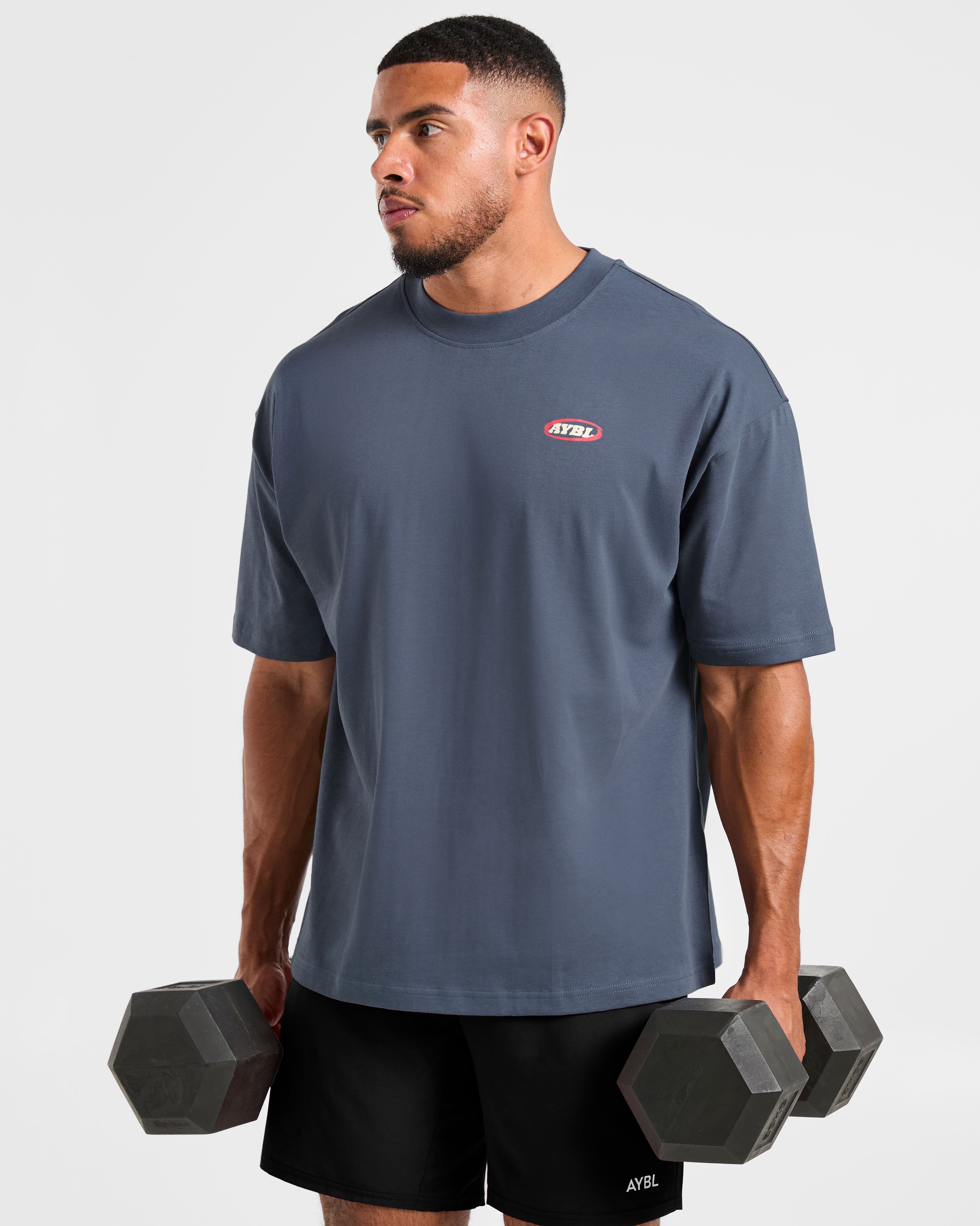 Athletics Script Oversized T Shirt - Vintage Blauw