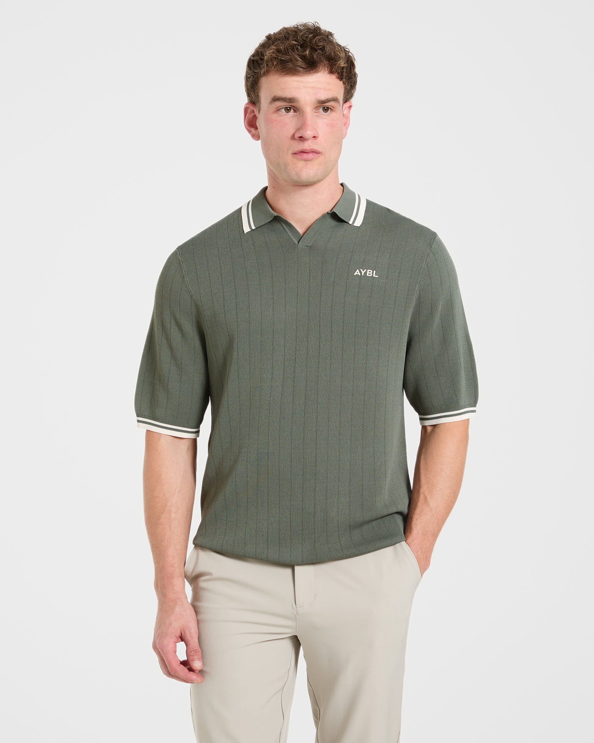 Classic Knitted Polo - Hillside Groen