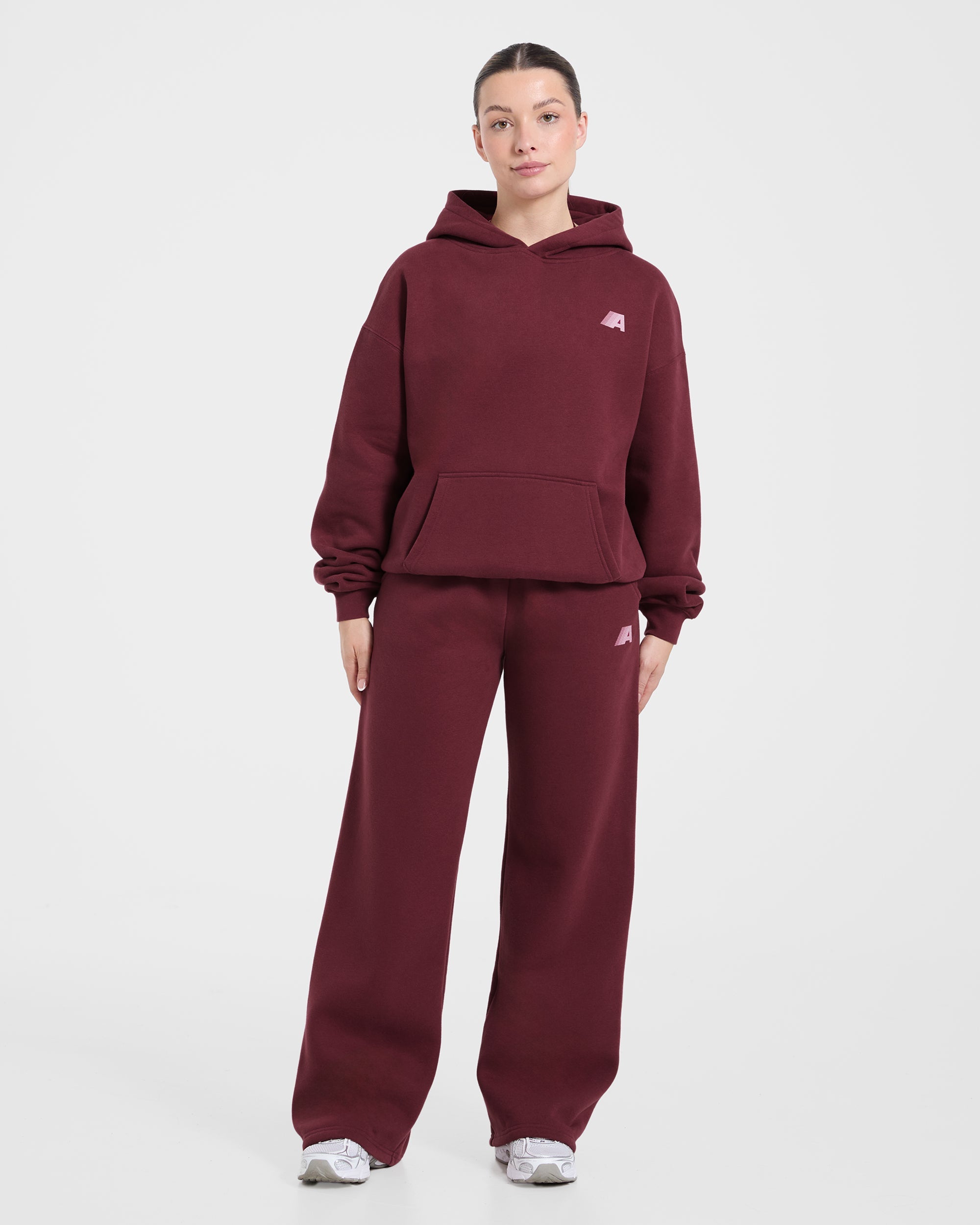 Retro Athletics Oversized Hoodie - Deep Raspberry/Roze