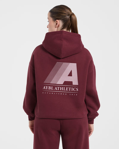 Retro Athletics Oversized Hoodie - Deep Raspberry/Roze