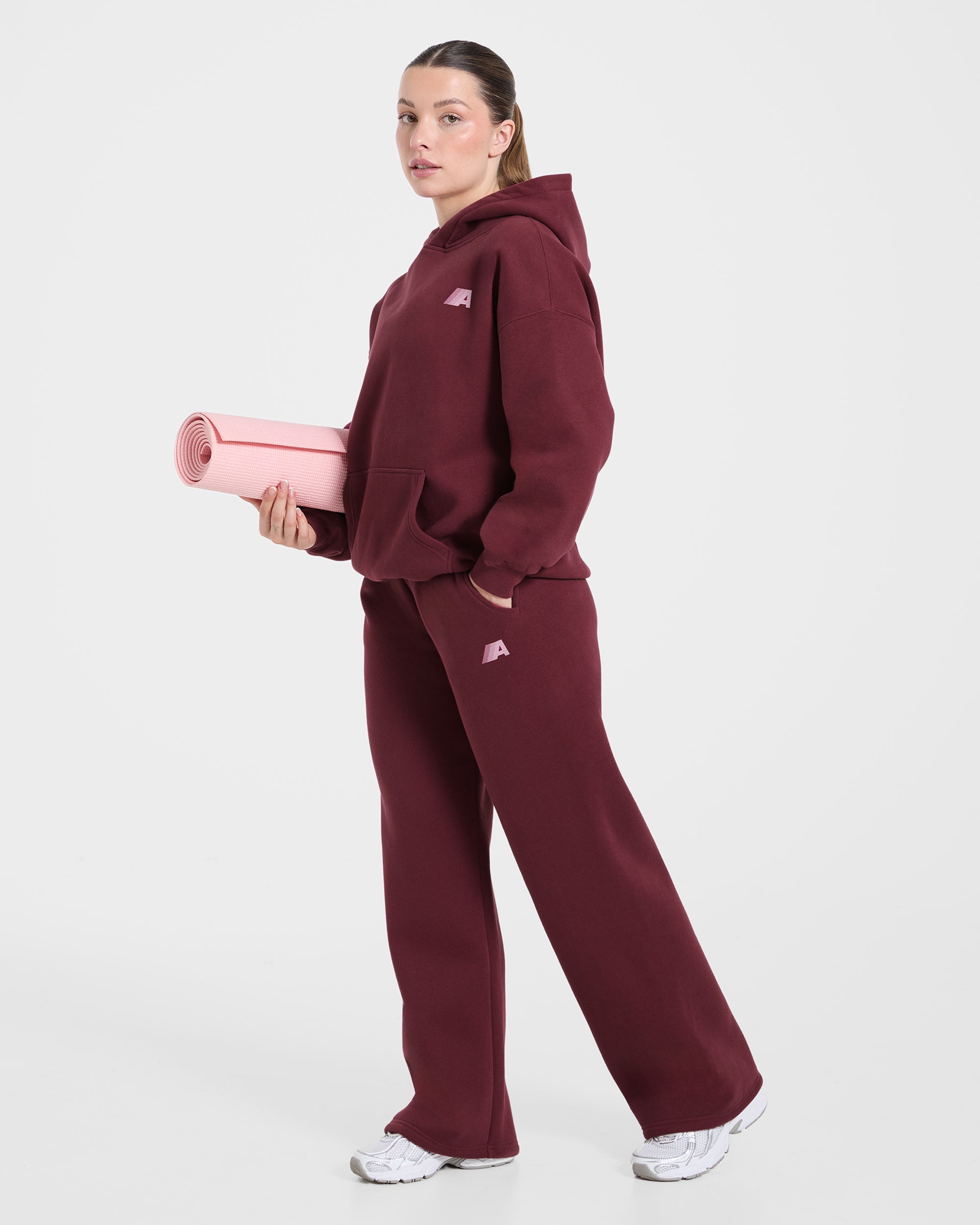 Retro Athletics Oversized Hoodie - Deep Raspberry/Roze