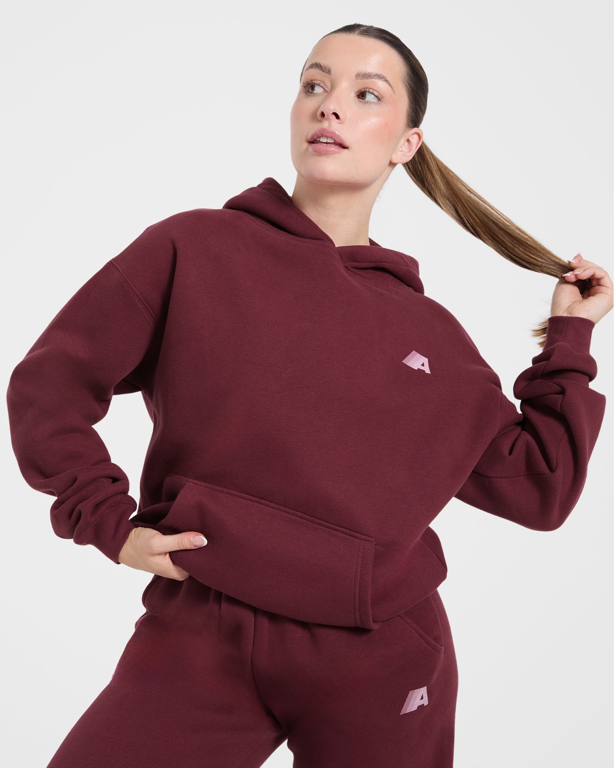 Retro Athletics Oversized Hoodie - Deep Raspberry/Roze