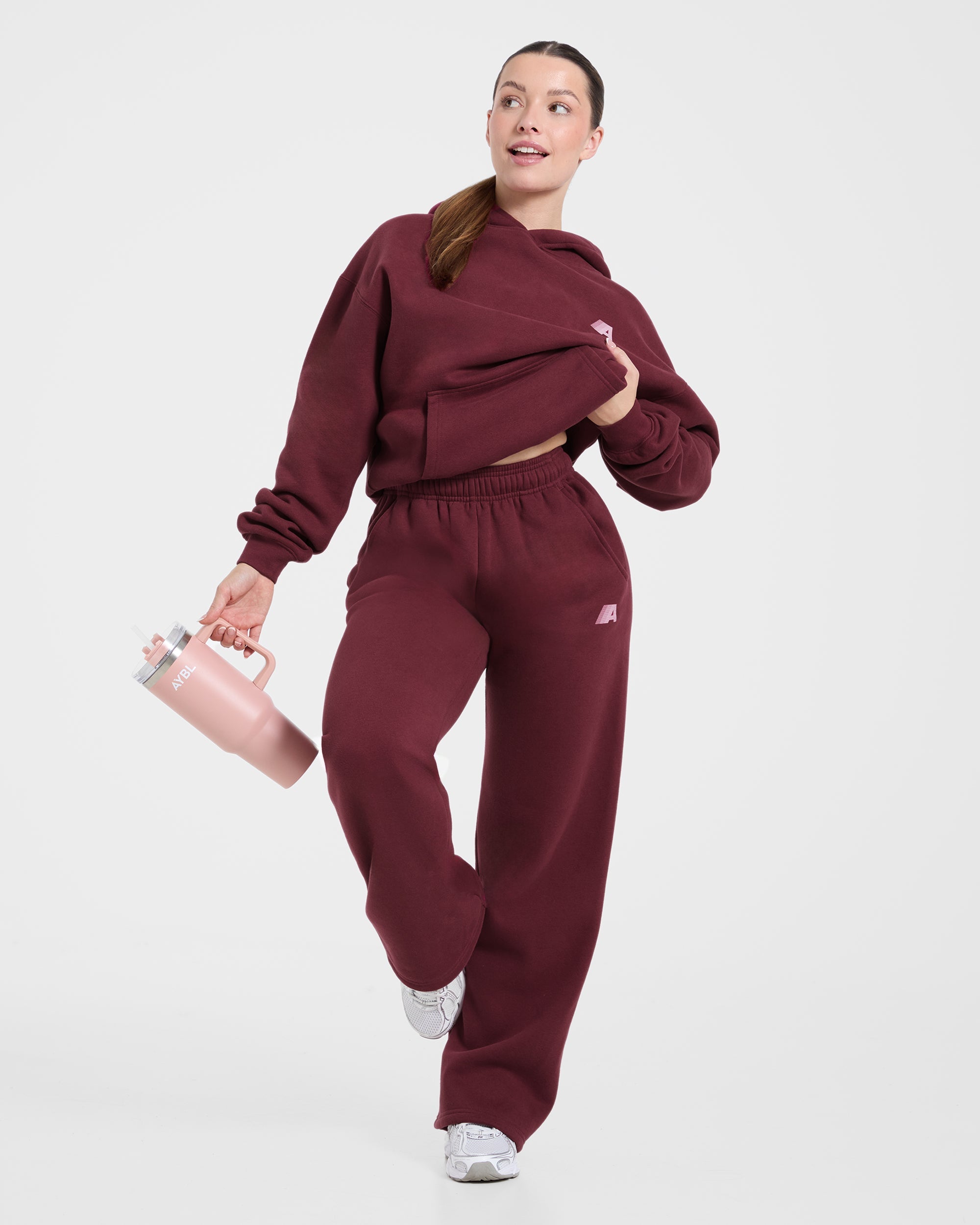 Retro Athletics Oversized Straight Leg Joggers - Deep Raspberry/Roze