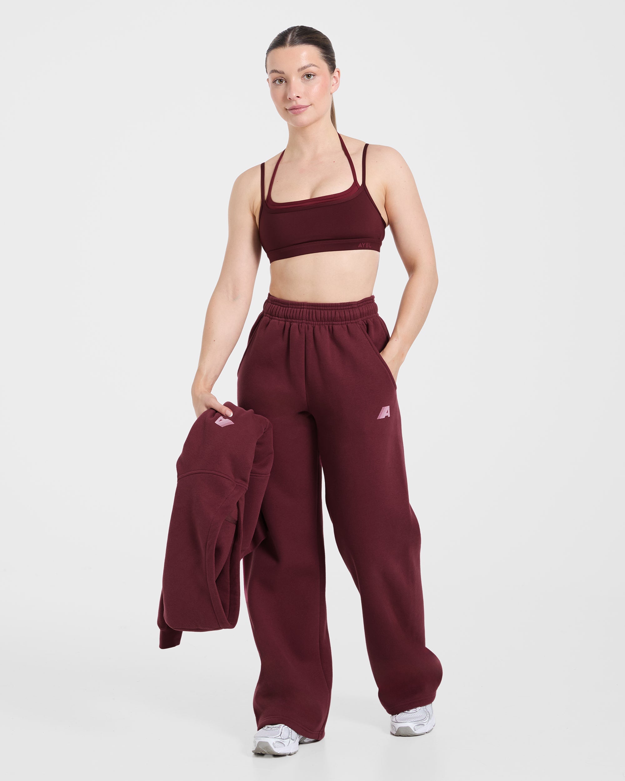 Retro Athletics Oversized Straight Leg Joggers - Deep Raspberry/Roze