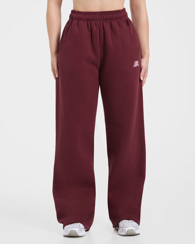 Retro Athletics Oversized Straight Leg Joggers - Deep Raspberry/Roze