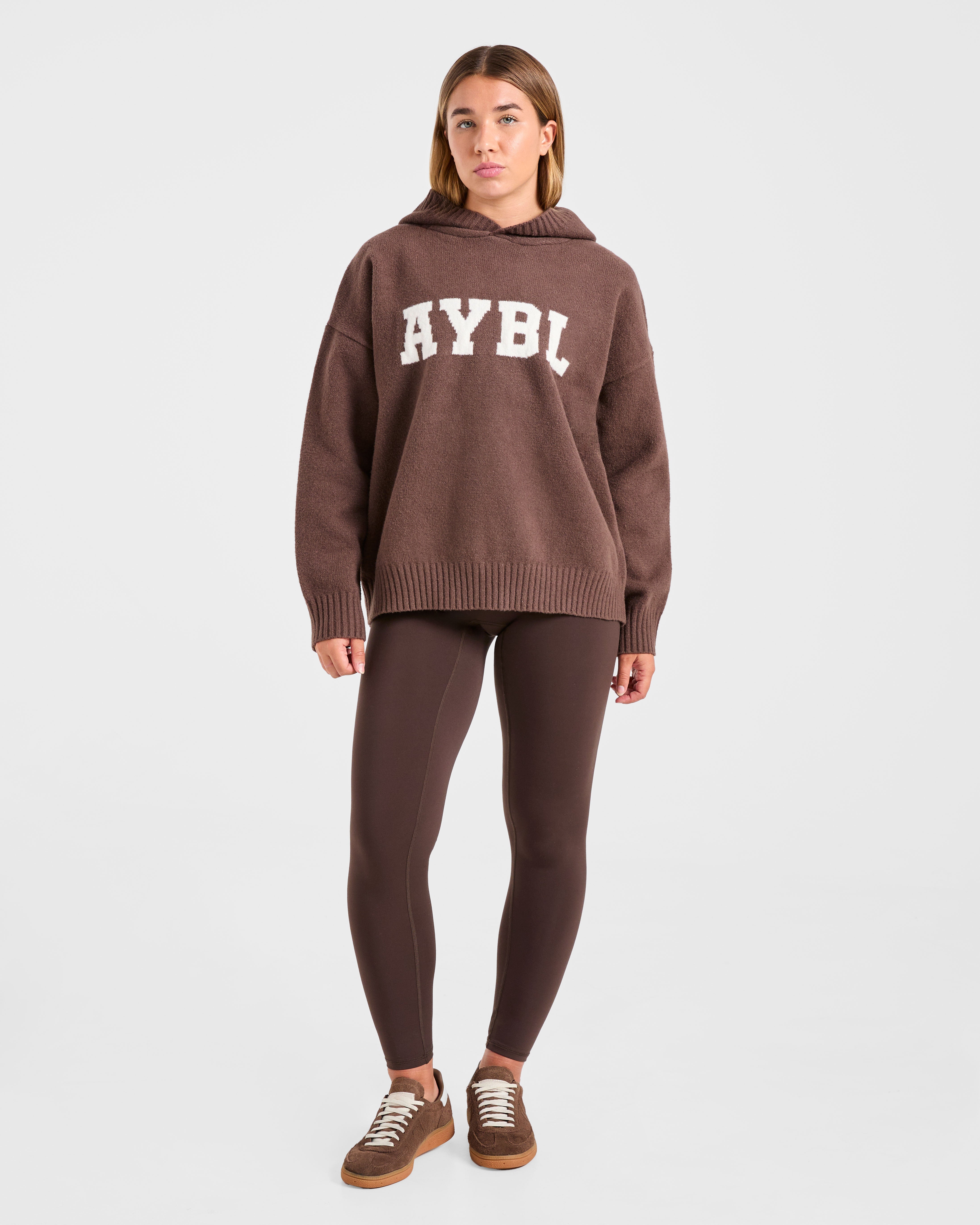 Varsity Oversized Knitted Hoodie - Bruin